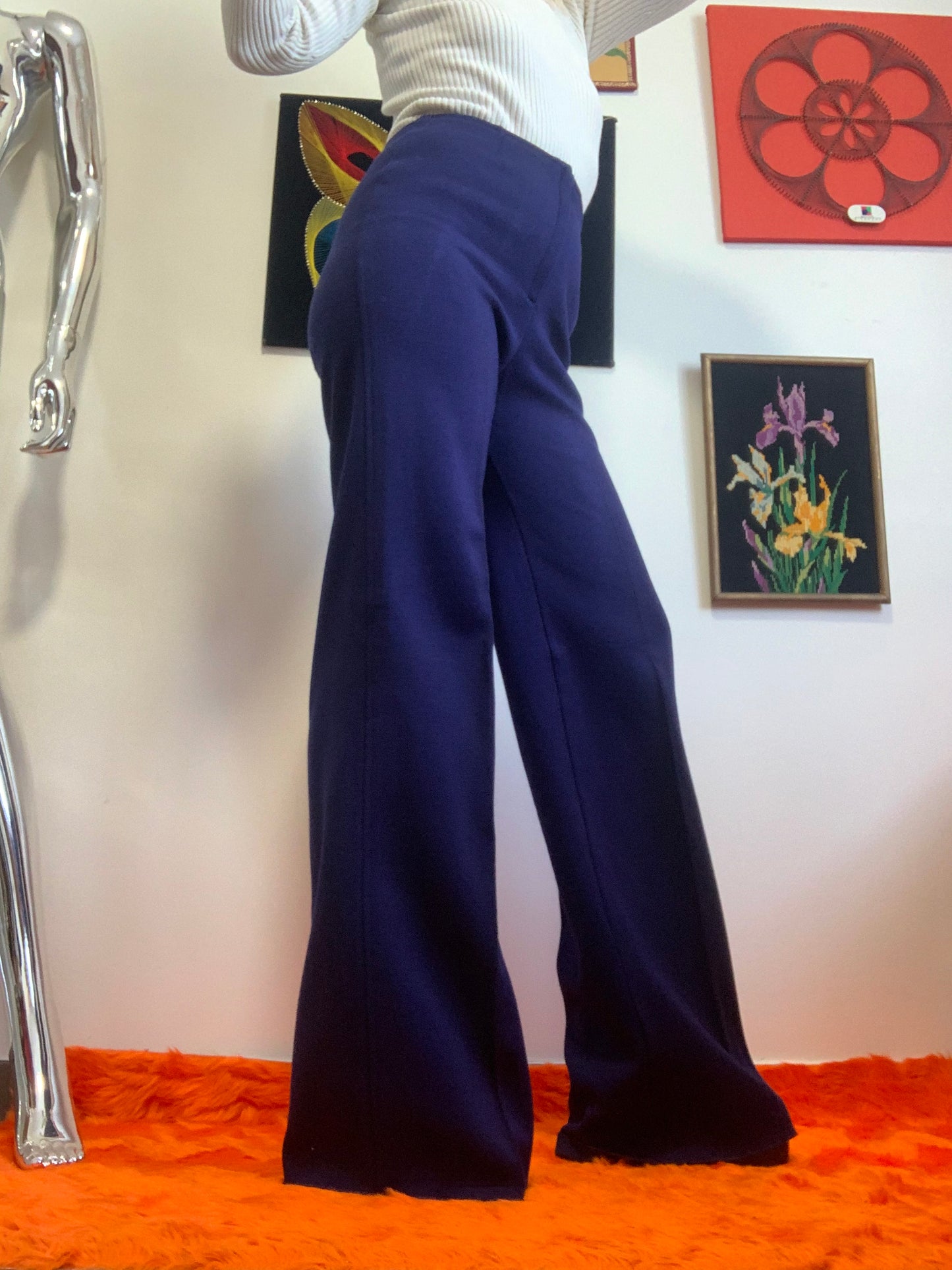 Pantalon Flare Pattes d’éléphant Vintage 1970 en Dralon Deadstock