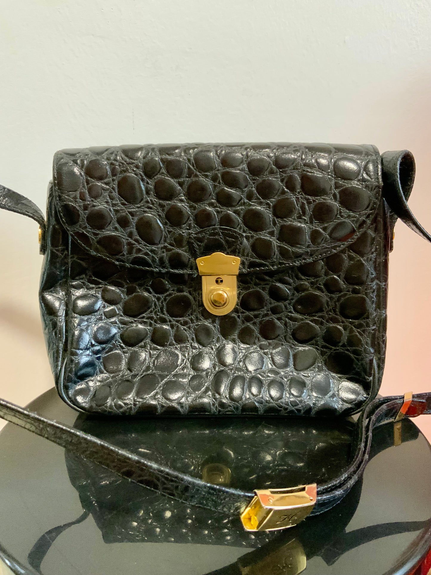 Sac à main Cuir vernis grains Croco Vintage Chic