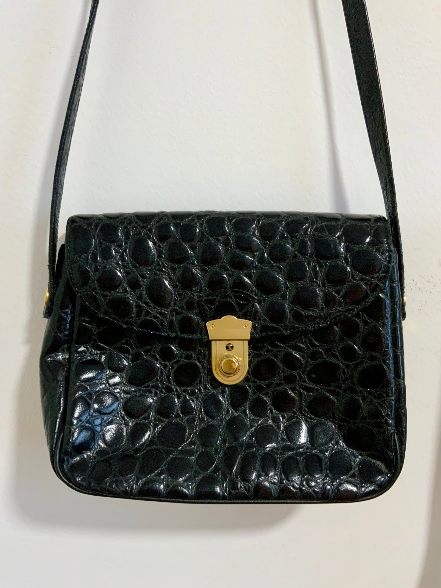 Sac à main Cuir vernis grains Croco Vintage Chic