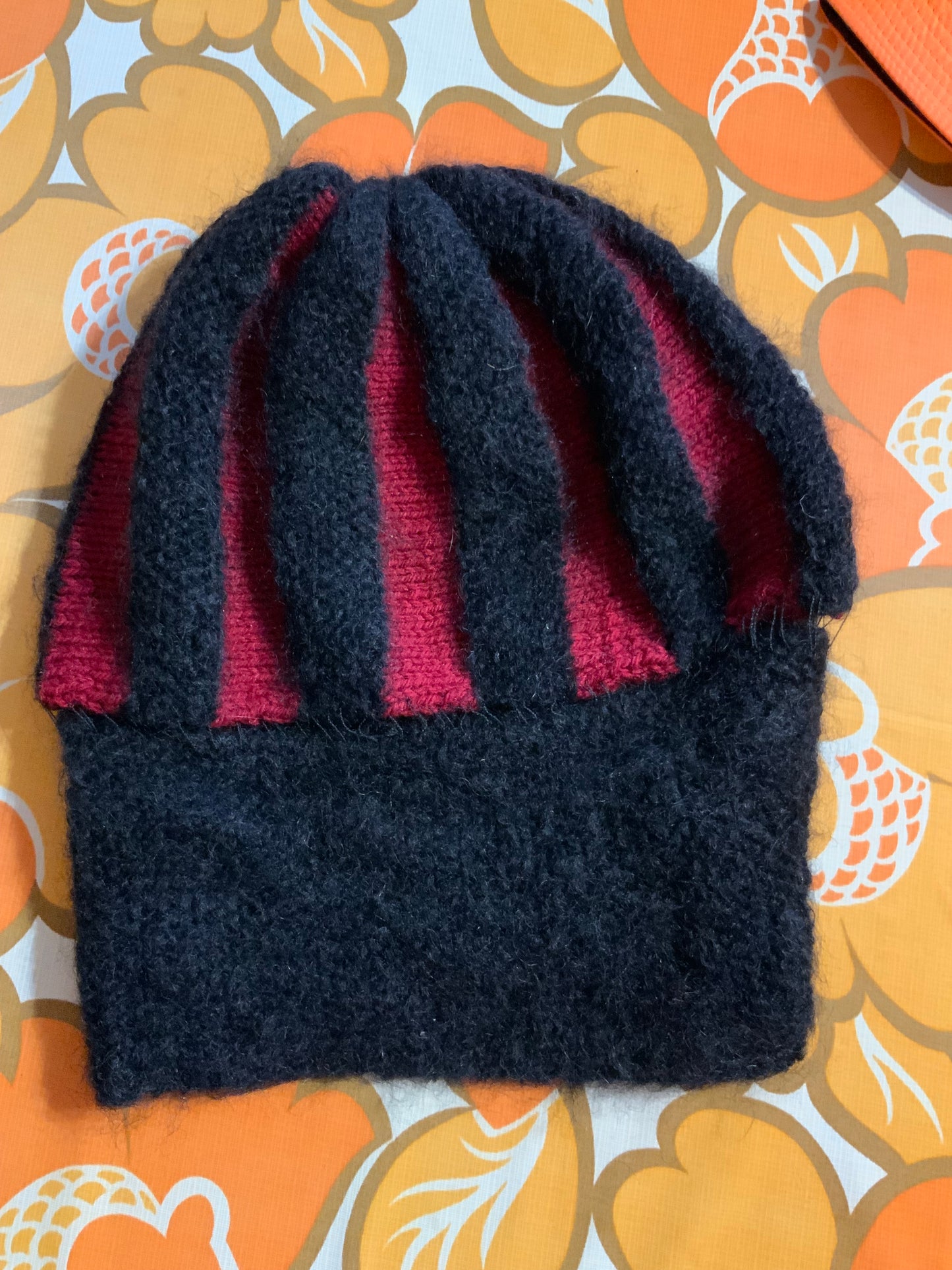 Grand chapeau original tricot laine et mohair à rayures Vintage création