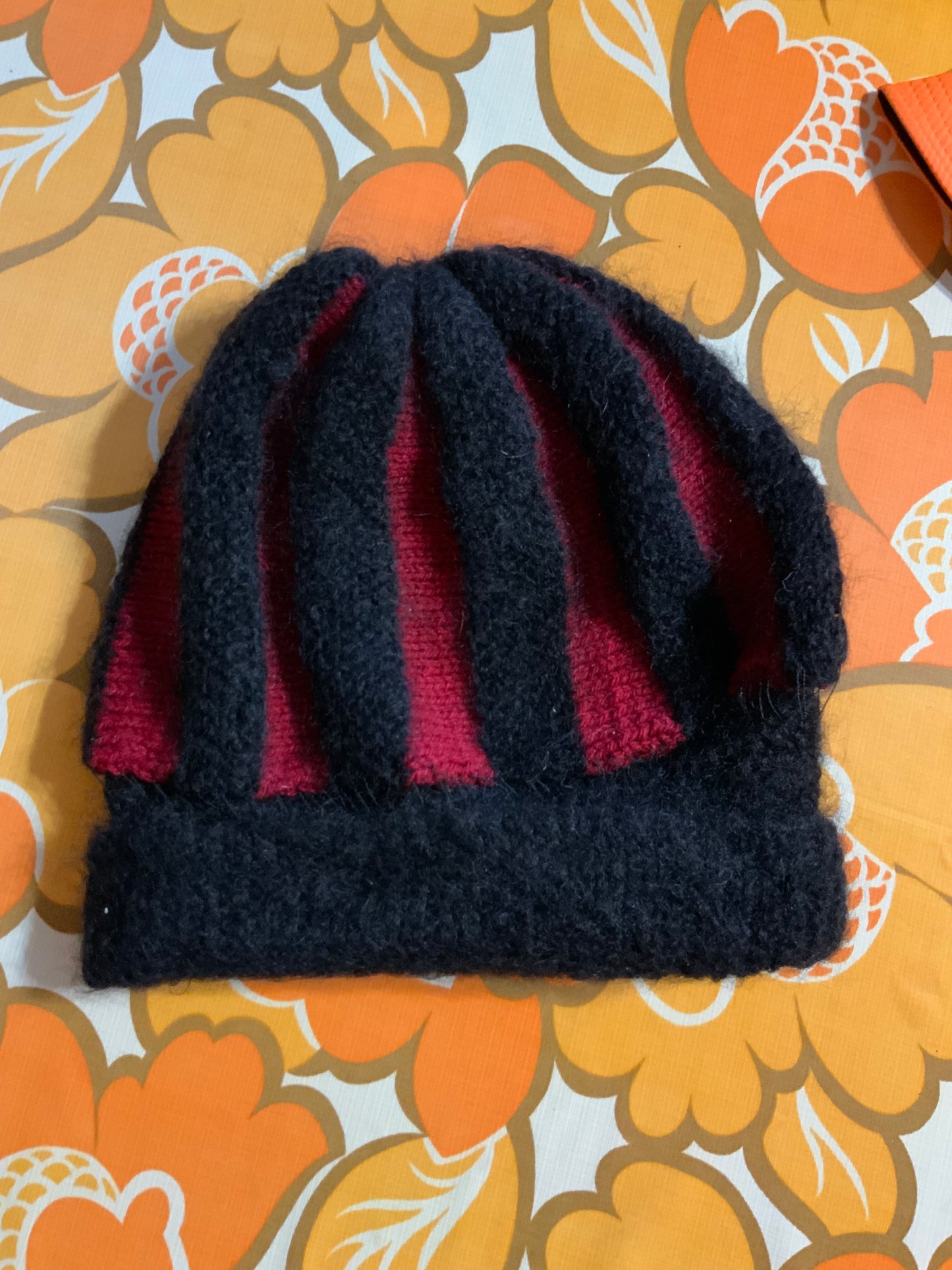 Grand chapeau original tricot laine et mohair à rayures Vintage création