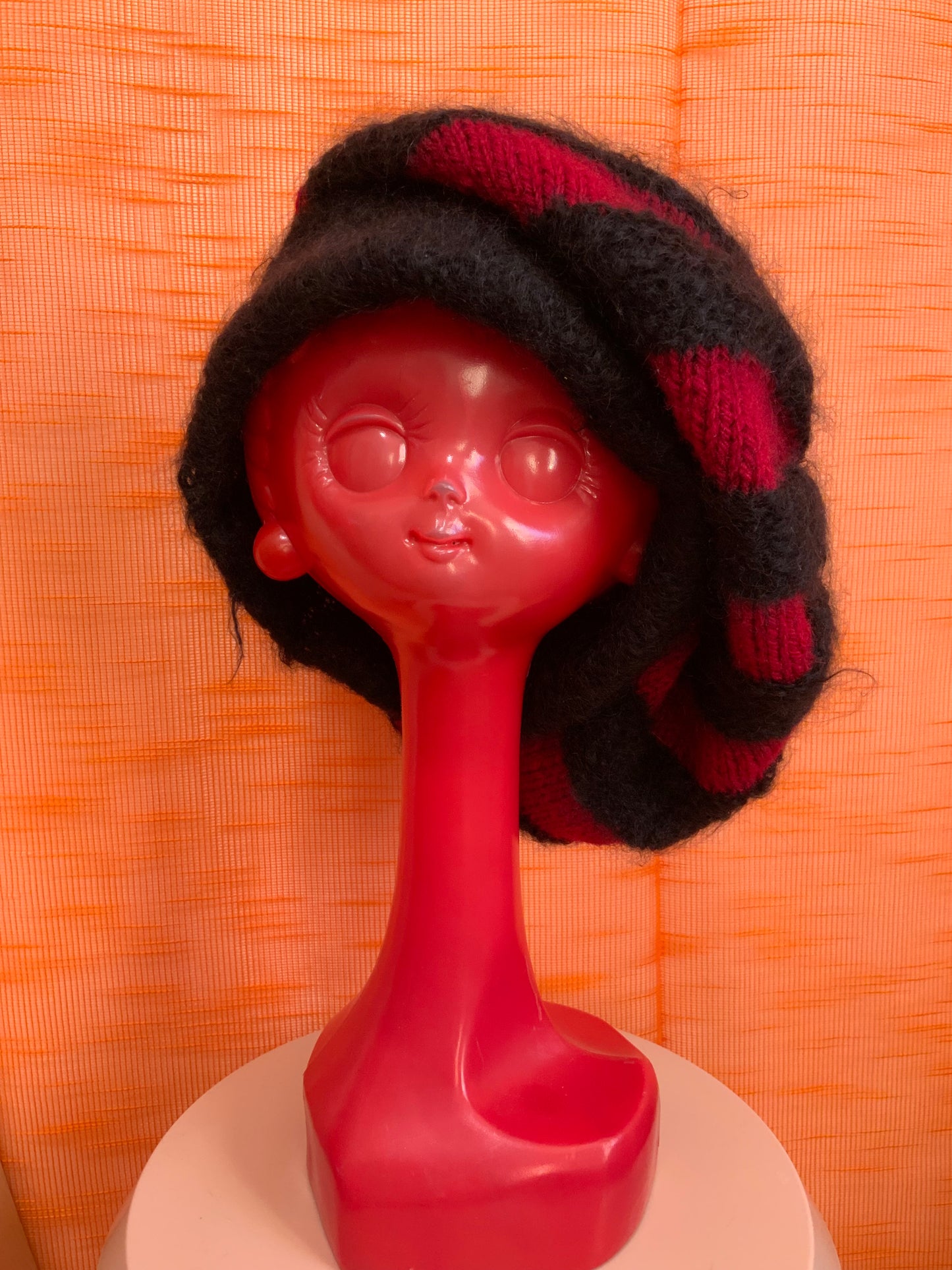 Grand chapeau original tricot laine et mohair à rayures Vintage création