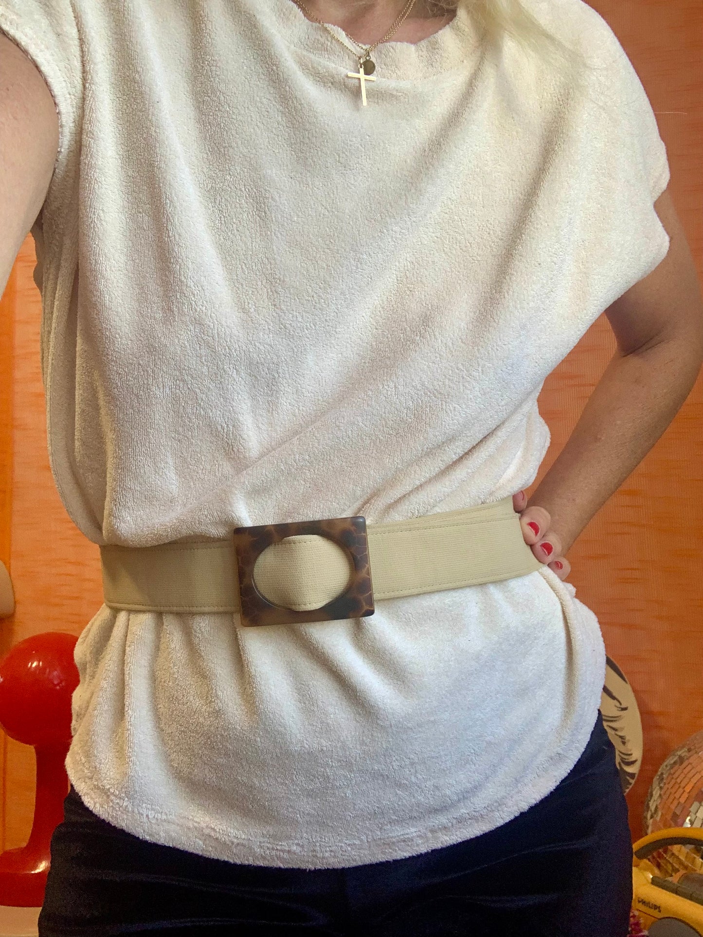 Superbe ceinture cuir et boucle Bakélite Vintage ajustable