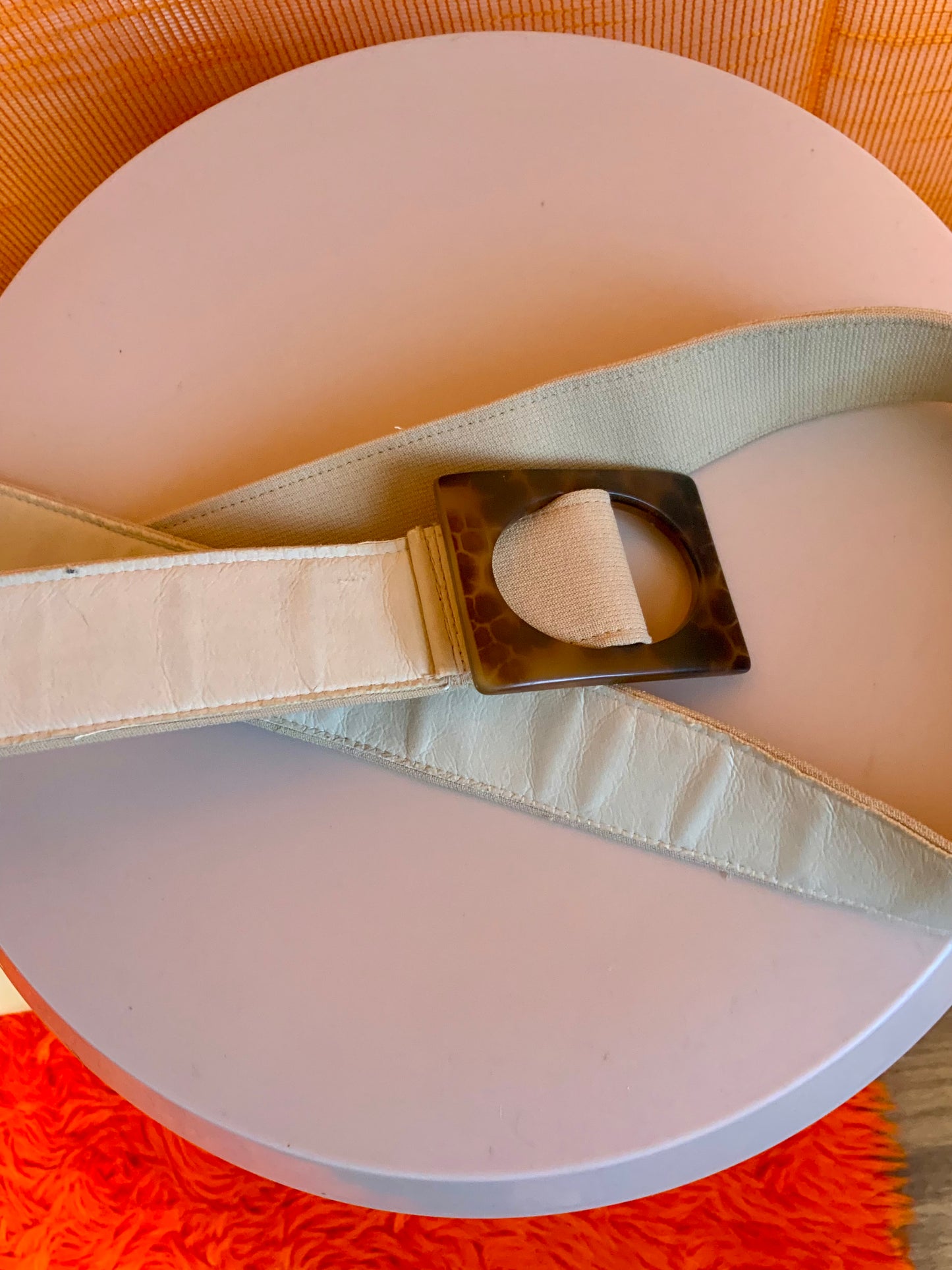 Superbe ceinture cuir et boucle Bakélite Vintage ajustable