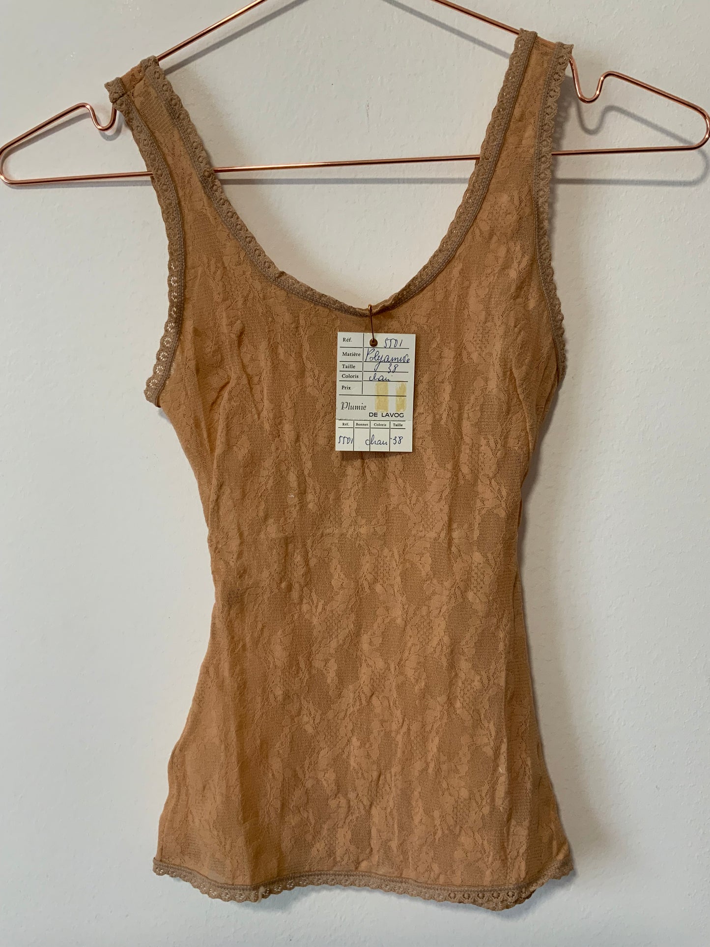 Débardeur Dentelle mousse nude Deadstock 1980 Sexy Vintage France