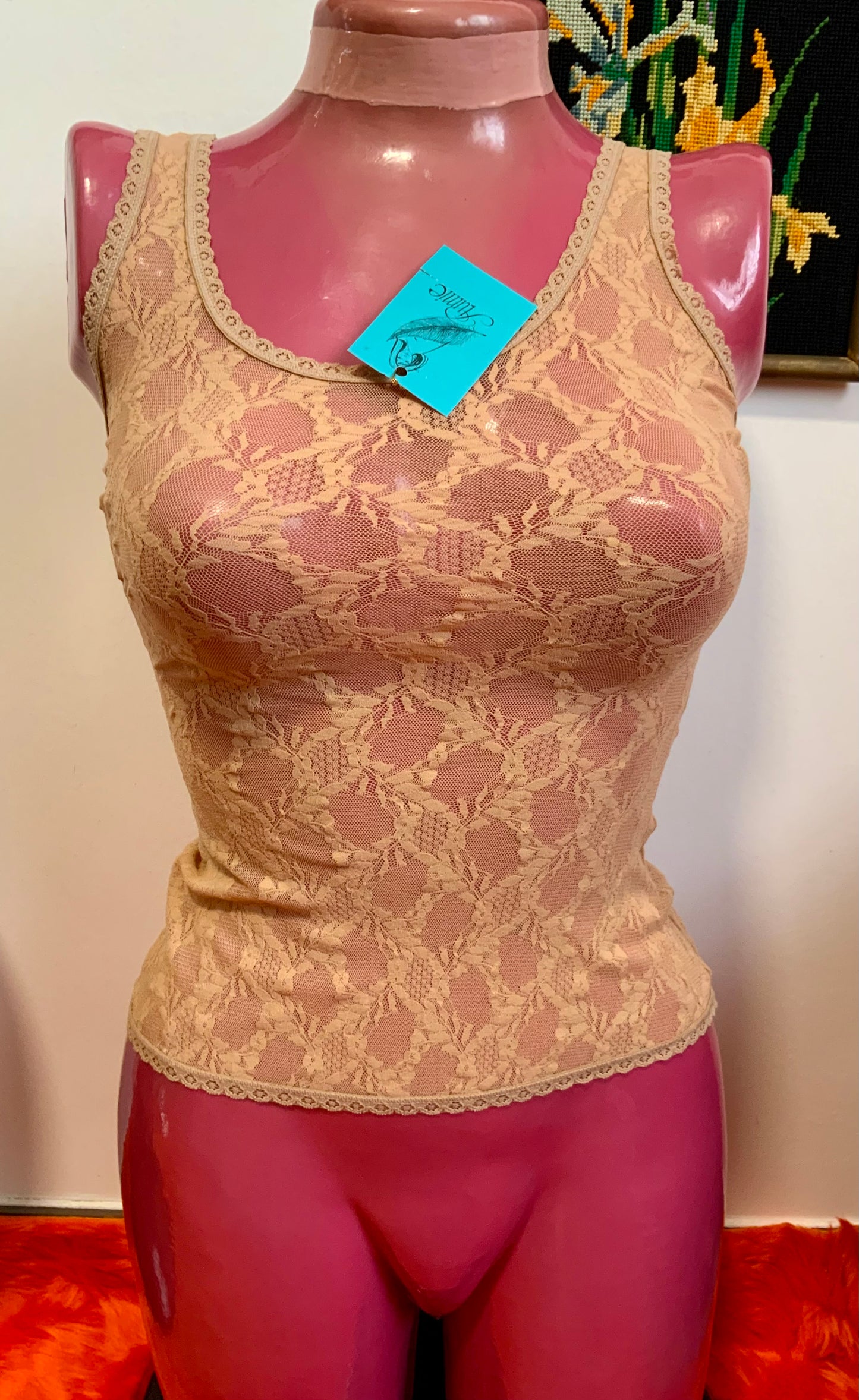 Débardeur Dentelle mousse nude Deadstock 1980 Sexy Vintage France