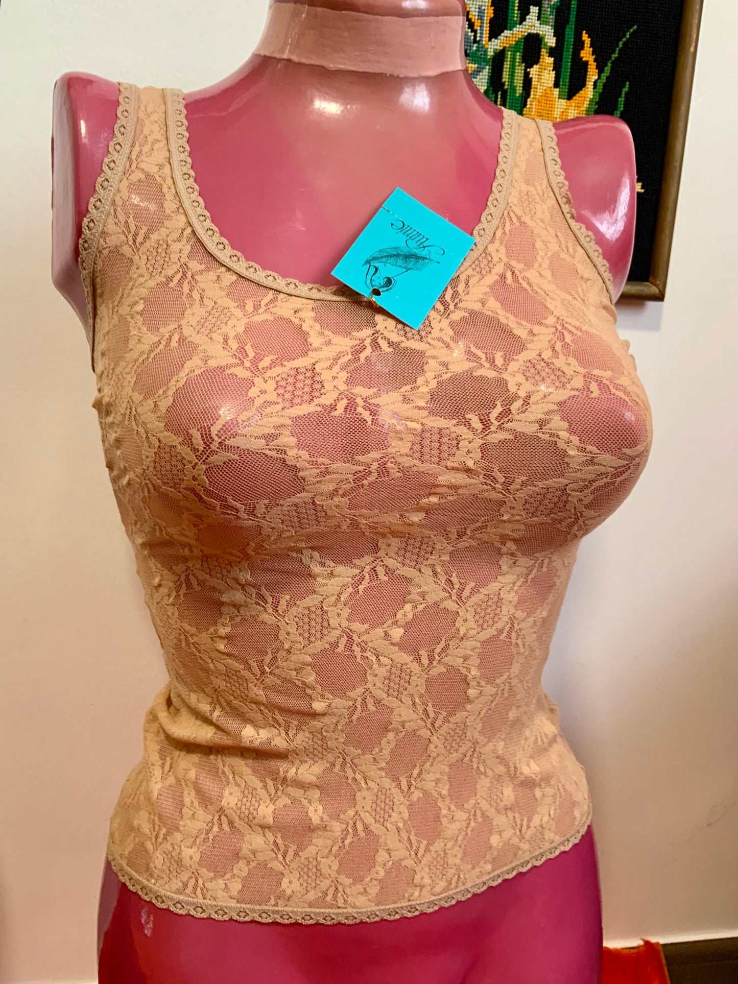 Débardeur Dentelle mousse nude Deadstock 1980 Sexy Vintage France