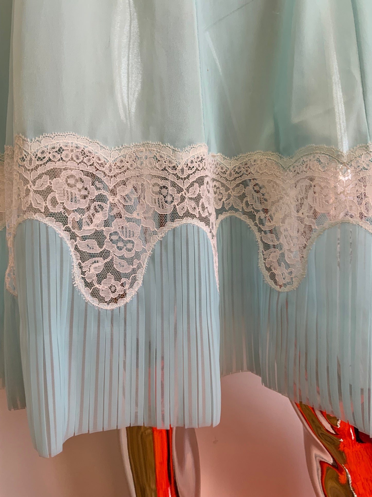 Robe Voile bleu et dentelle Vintage 1970 France