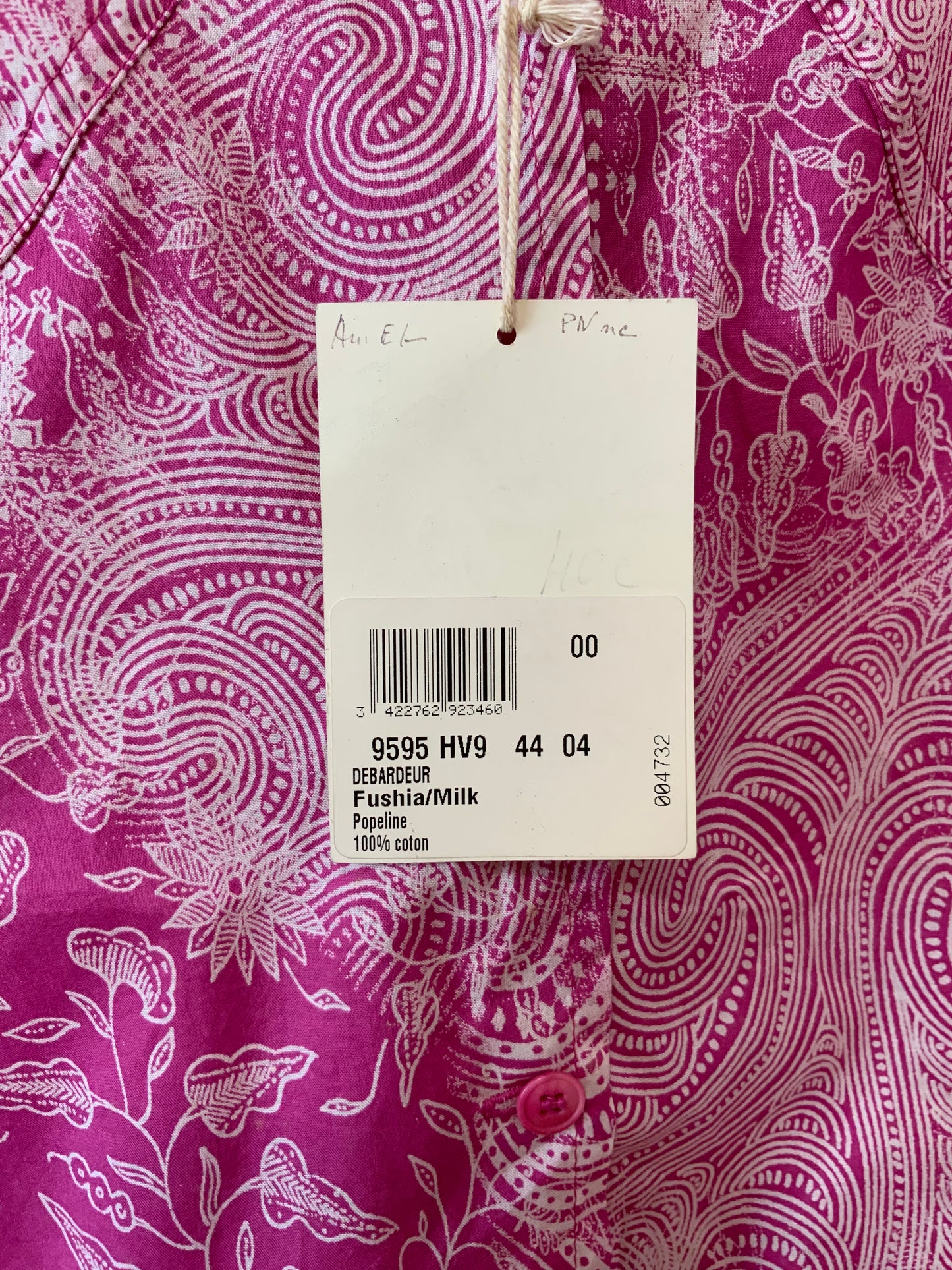 1980 Débardeur boutonné motifs fleurs Fuchsia Coton Deadstock Armor Lux Vintage