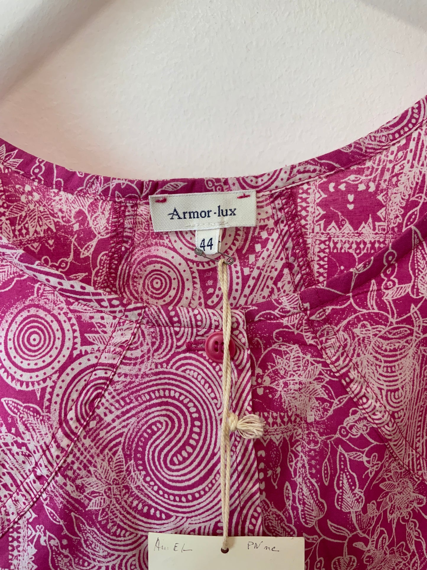 1980 Débardeur boutonné motifs fleurs Fuchsia Coton Deadstock Armor Lux Vintage