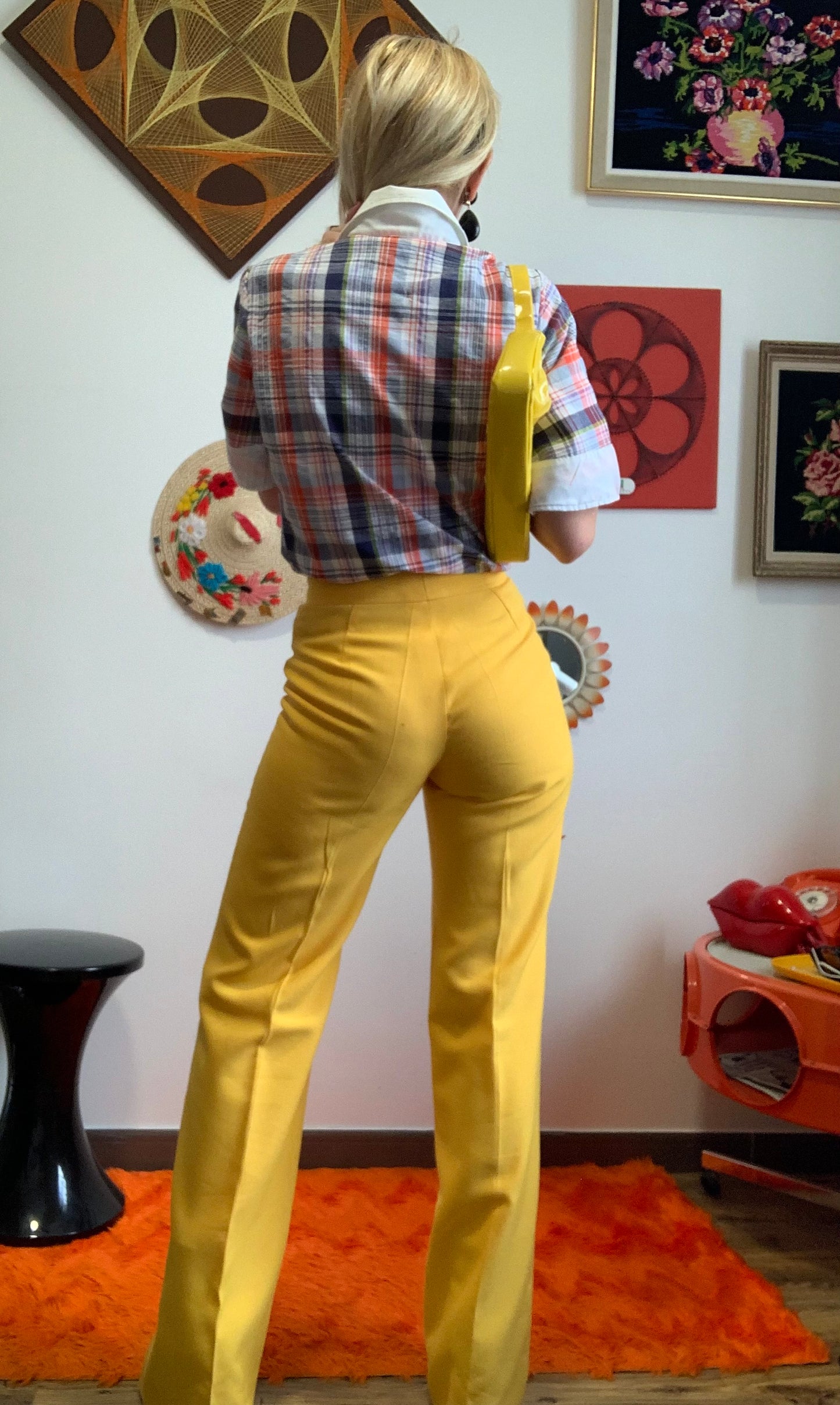 Sublime Pantalon Flare pattes d’éléphant Jaune Deadstock Tergal 1970
