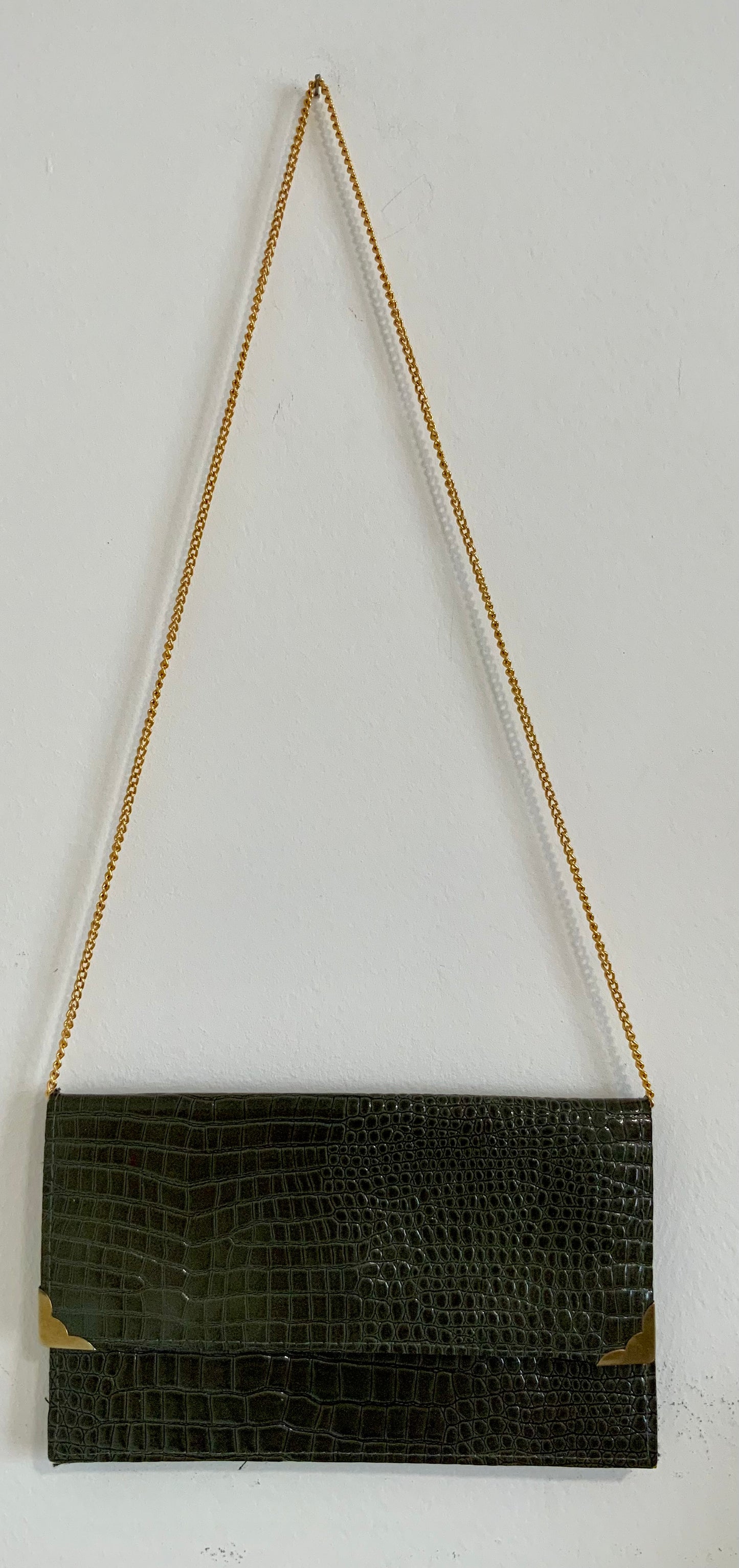 Sac à main Laniere chaîne Vintage cuir vernis grains Croco Ancien 1960/70
