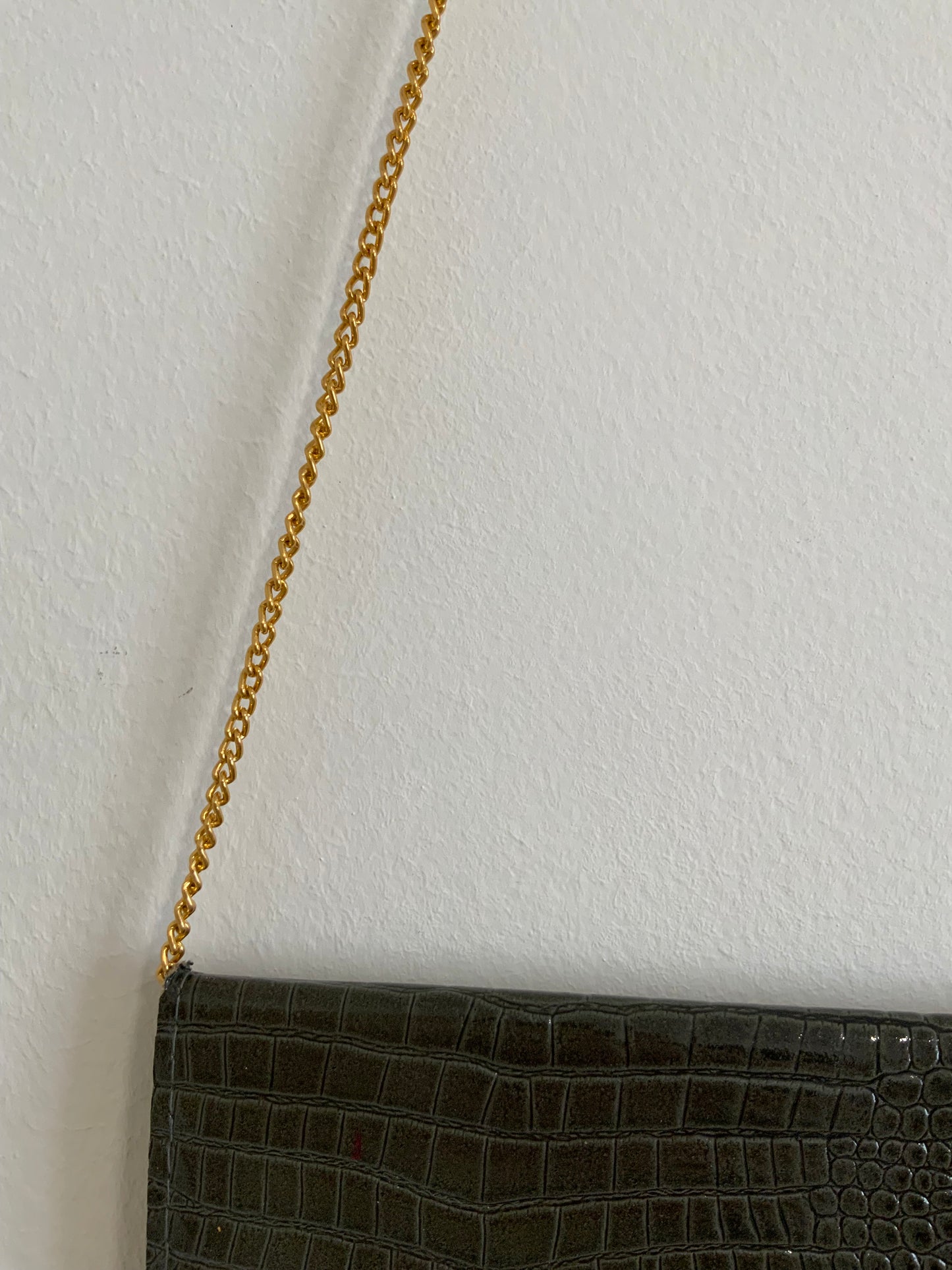 Sac à main Laniere chaîne Vintage cuir vernis grains Croco Ancien 1960/70