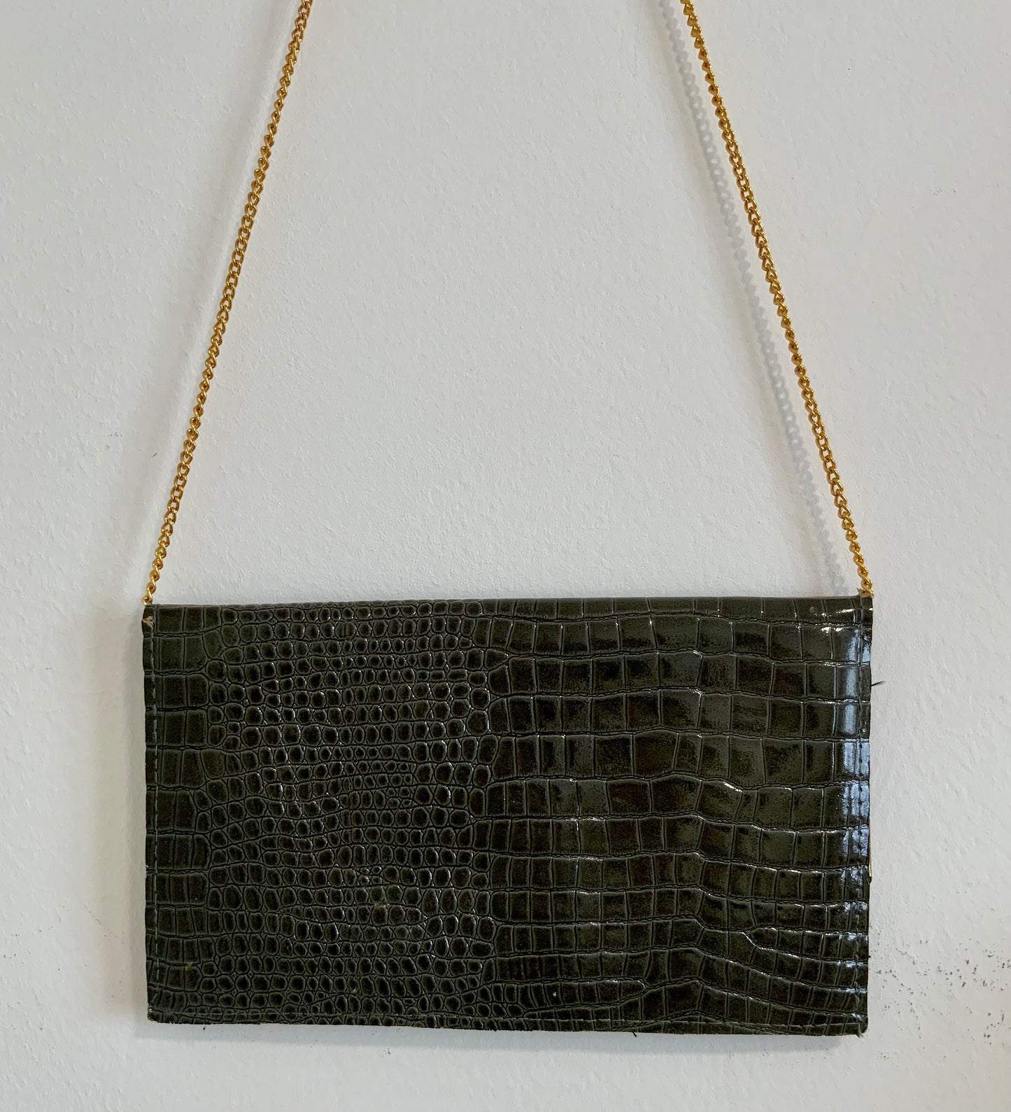 Sac à main Laniere chaîne Vintage cuir vernis grains Croco Ancien 1960/70