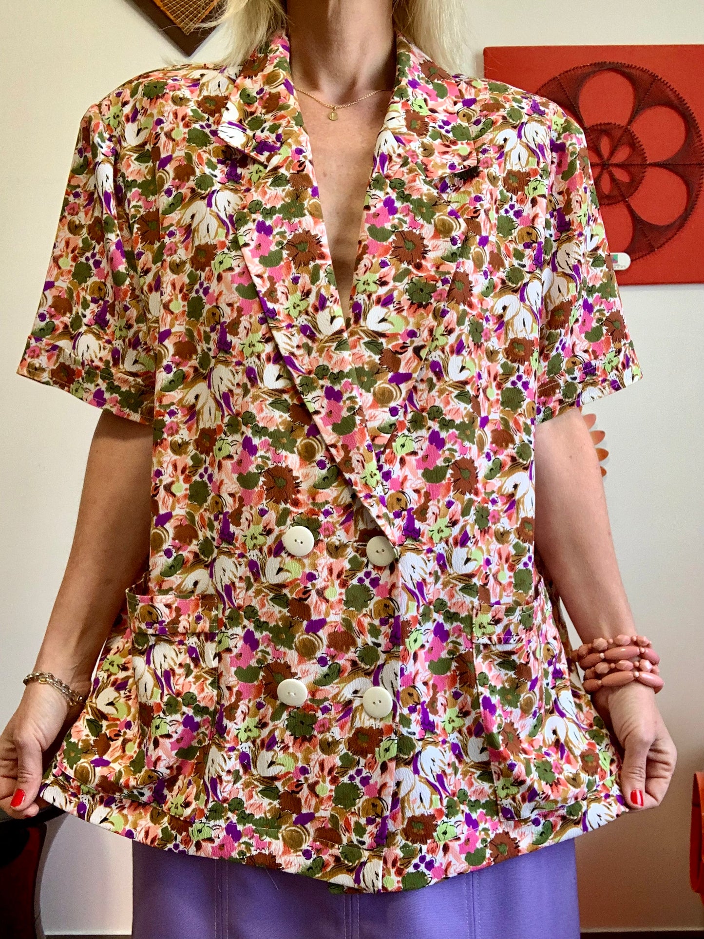 Veste Été Originale Vintage 1980 Fleurs Chic