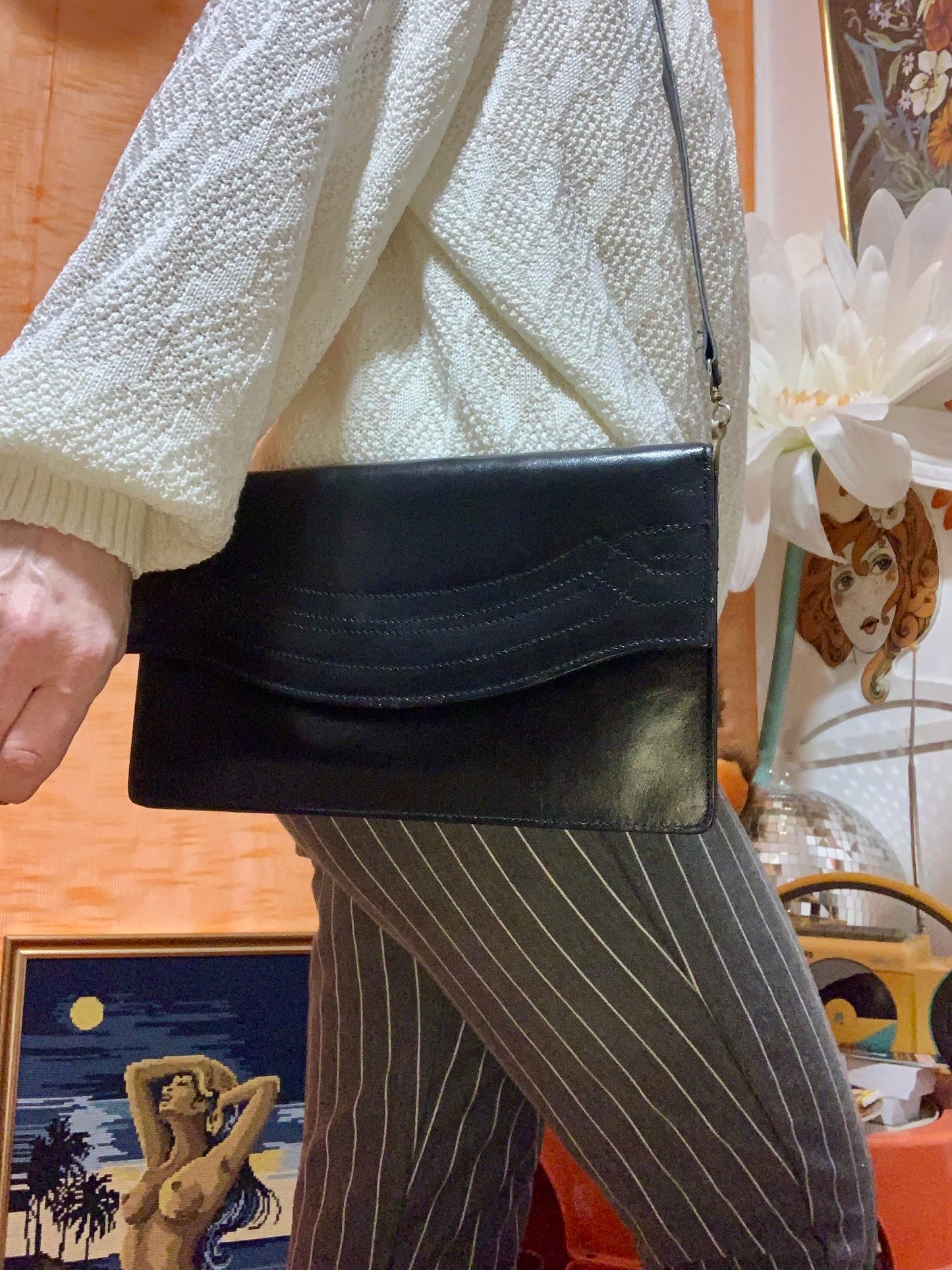 Sac à main cuir noir Vintage Élégance
