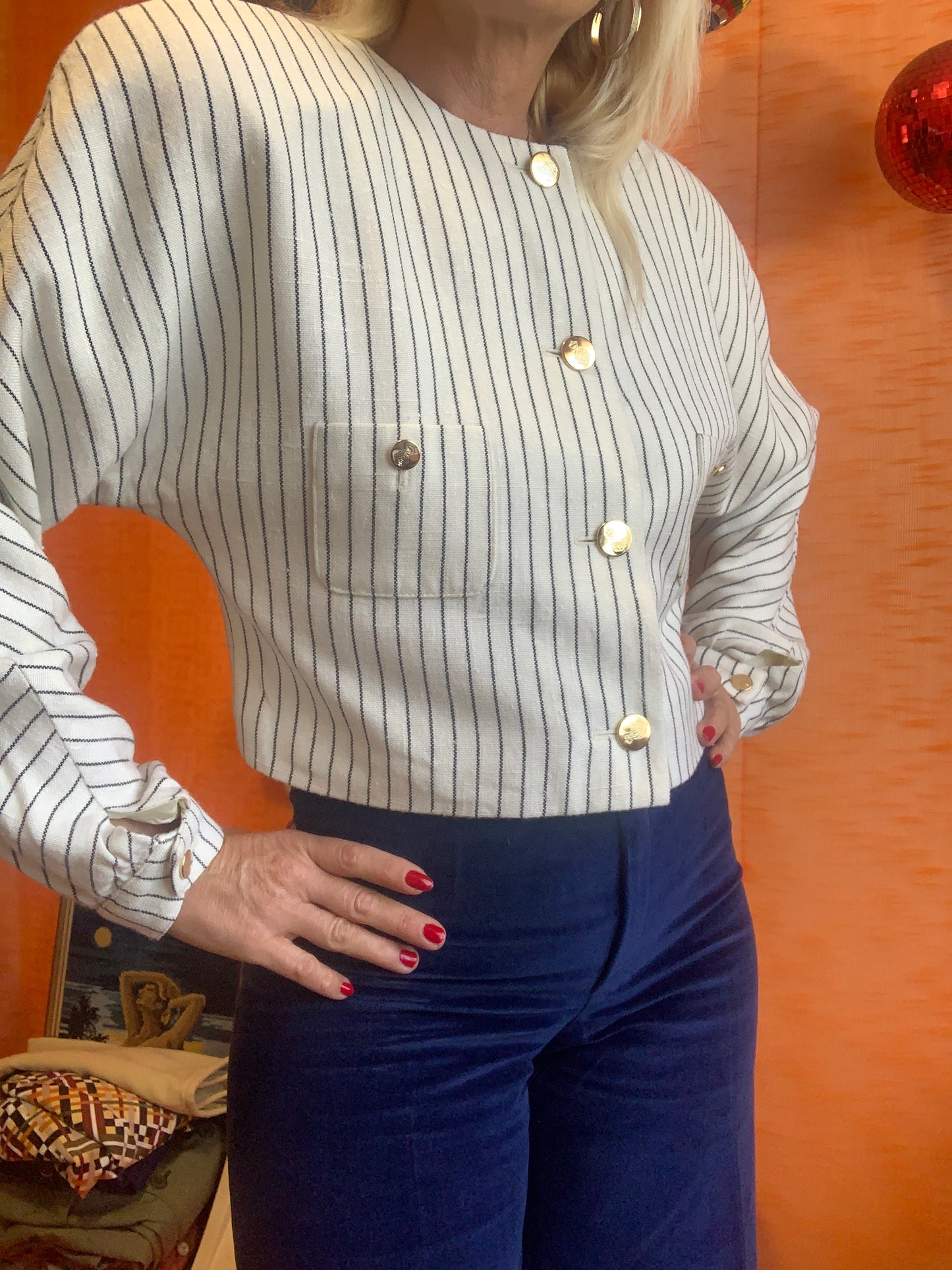 Superbe Veste courte volume à rayures 1980/90 Épaulettes