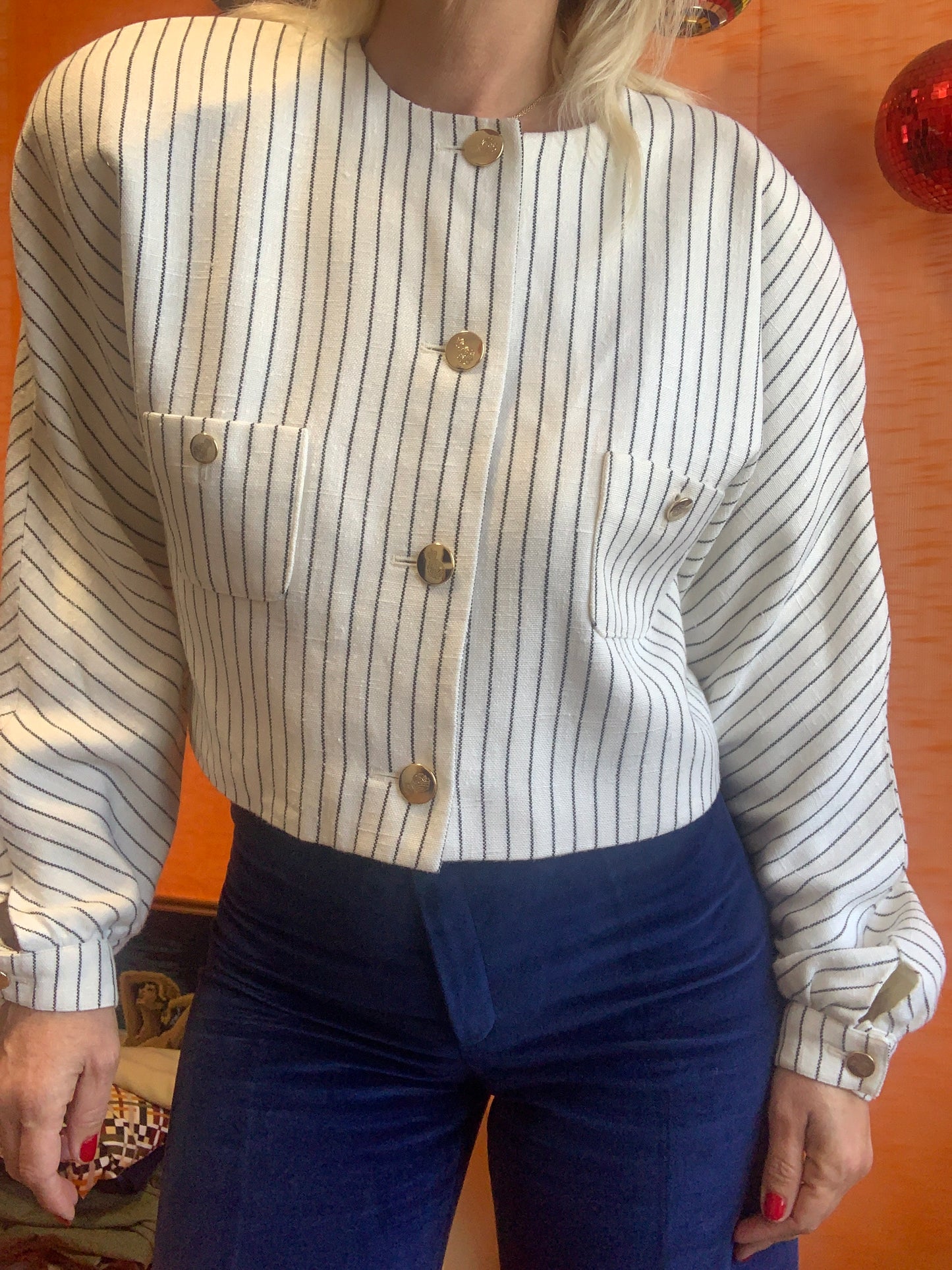 Superbe Veste courte volume à rayures 1980/90 Épaulettes