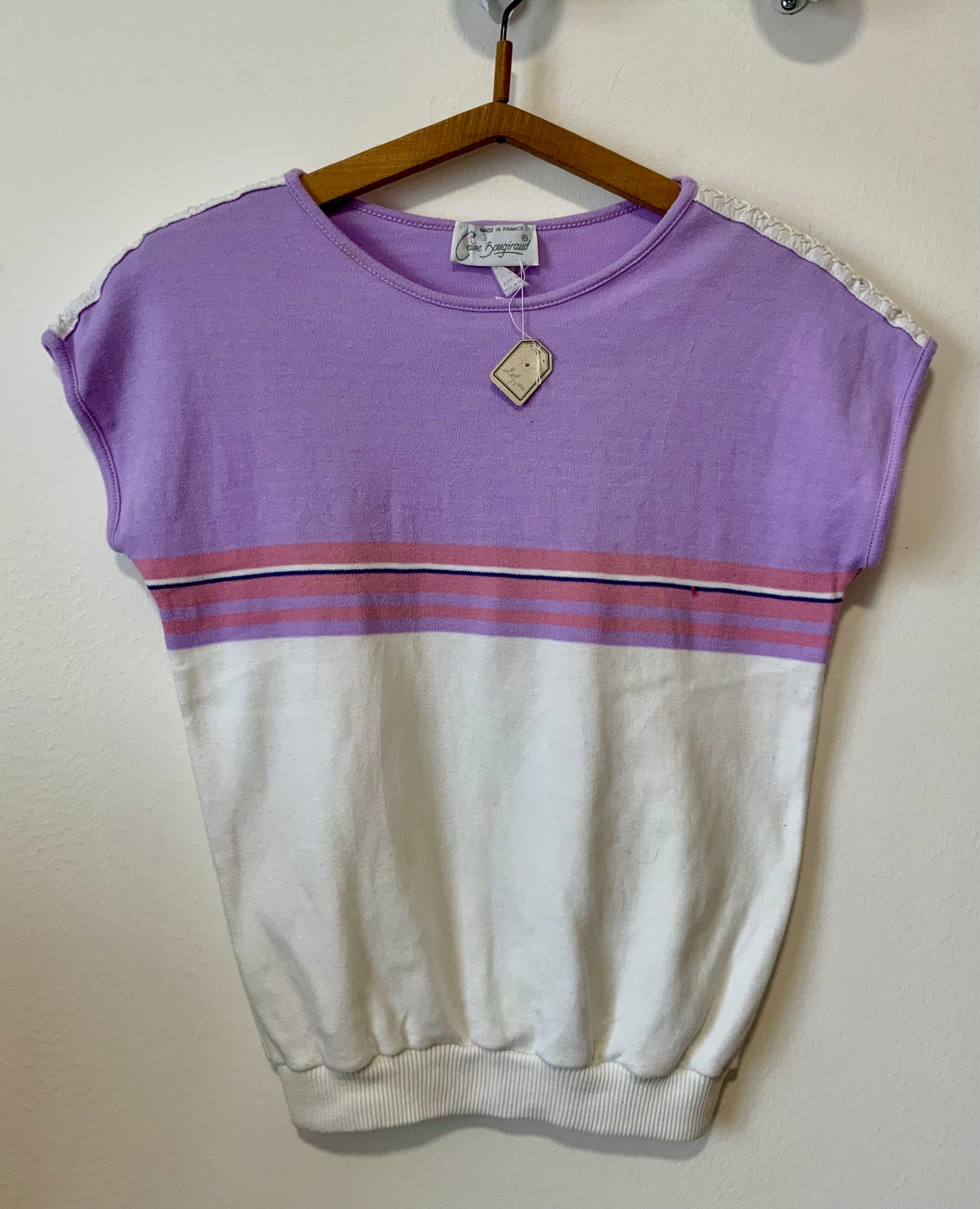 Top Tricot 100% Coton Lacet Epaules Vintage France 1980