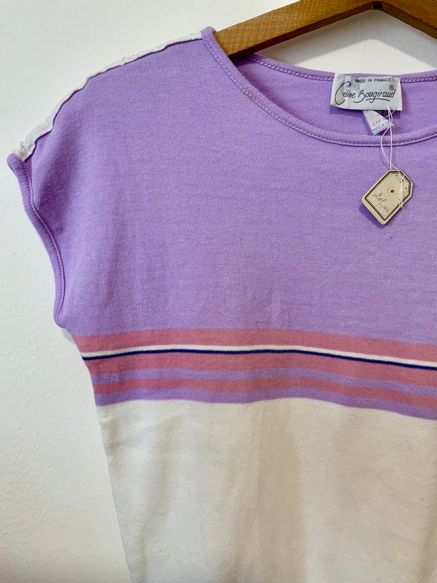 Top Tricot 100% Coton Lacet Epaules Vintage France 1980