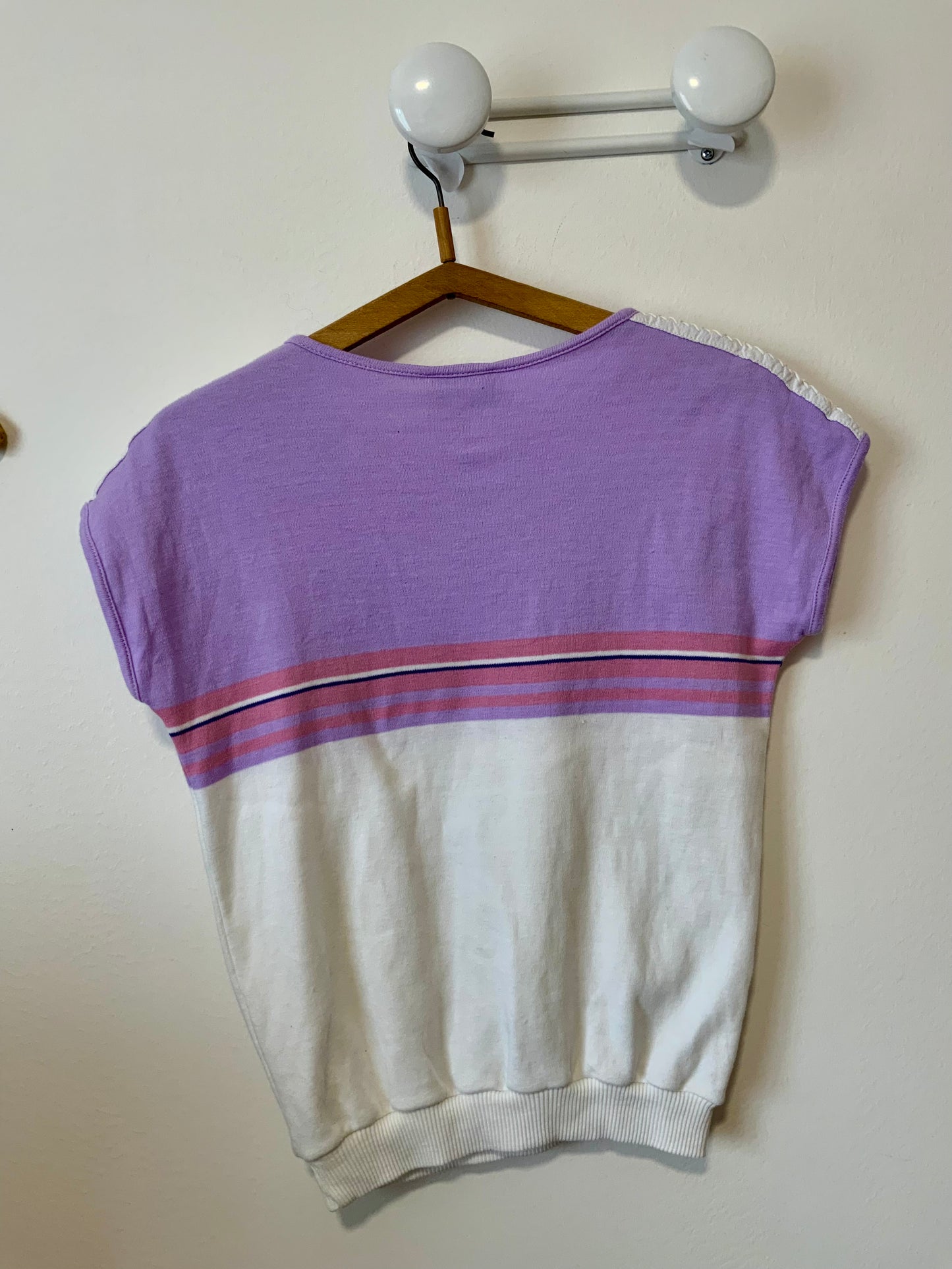 Top Tricot 100% Coton Lacet Epaules Vintage France 1980
