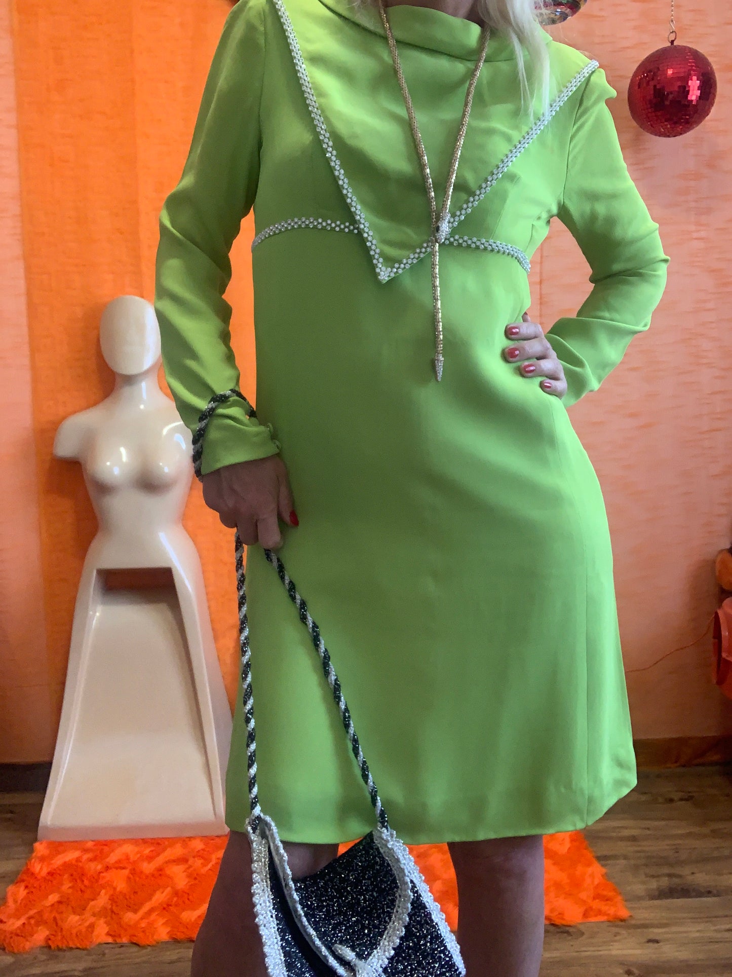Robe Vintage Années 60 Crêpe Soie Création Main Élégance Strass