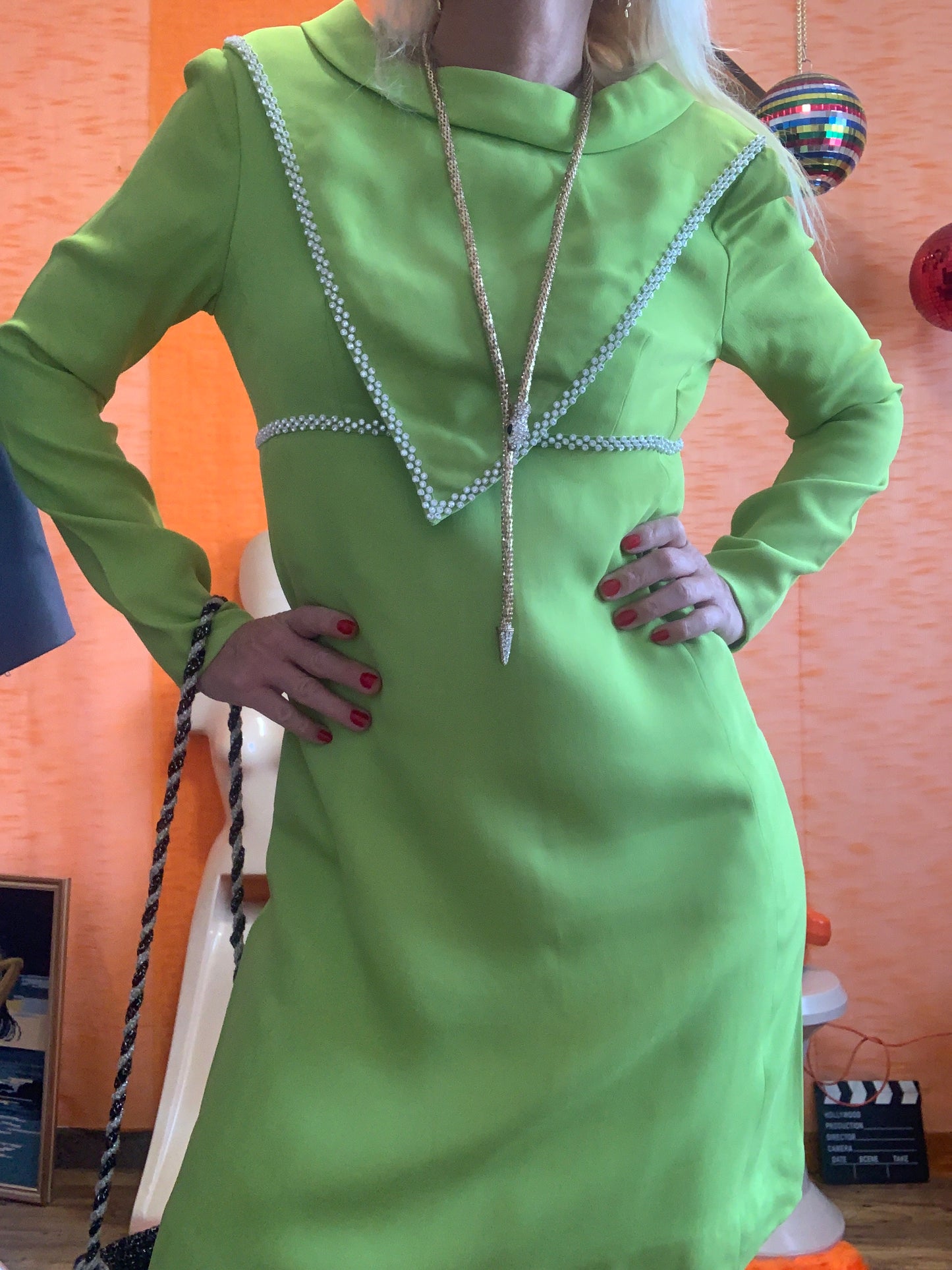 Robe Vintage Années 60 Crêpe Soie Création Main Élégance Strass