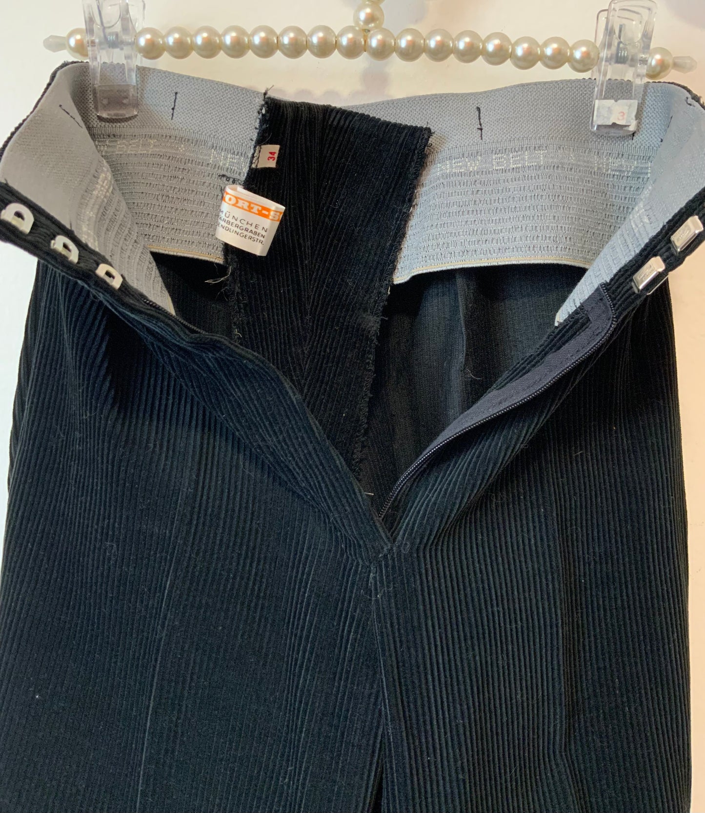 Sublime pantalon Fuseau Flare Velours côtelé et Cuir Vintage 1970 Noir