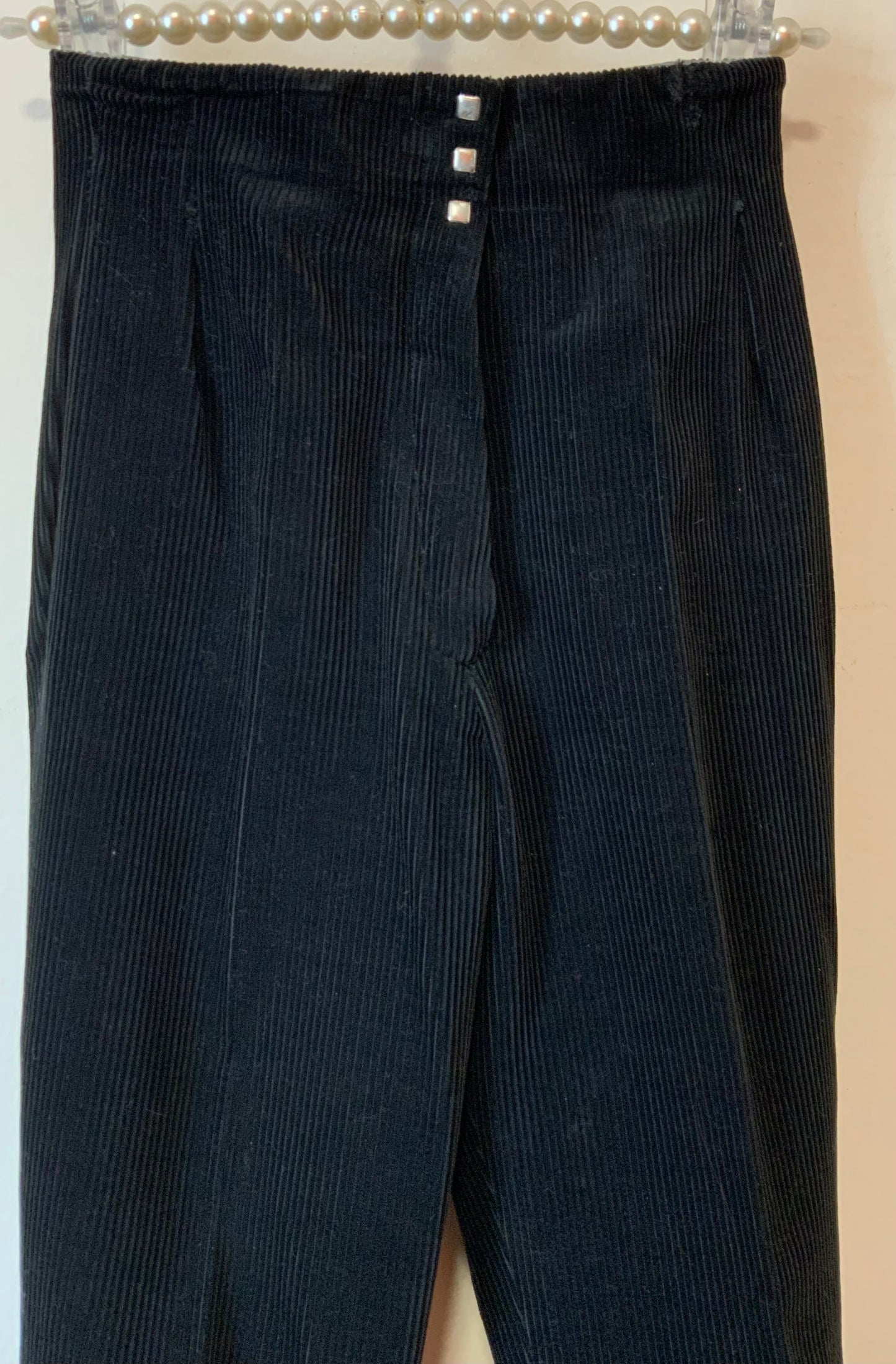 Sublime pantalon Fuseau Flare Velours côtelé et Cuir Vintage 1970 Noir