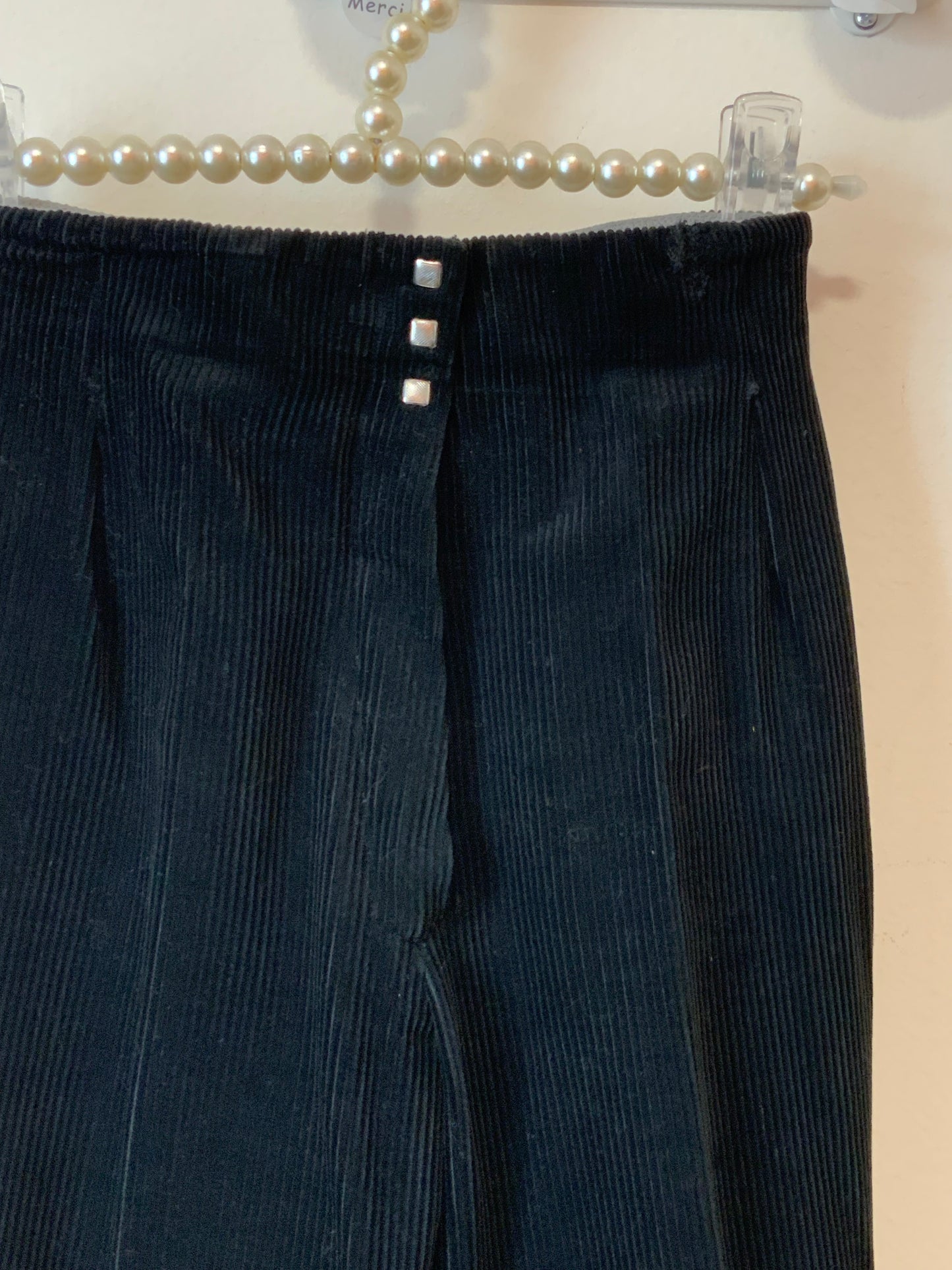 Sublime pantalon Fuseau Flare Velours côtelé et Cuir Vintage 1970 Noir