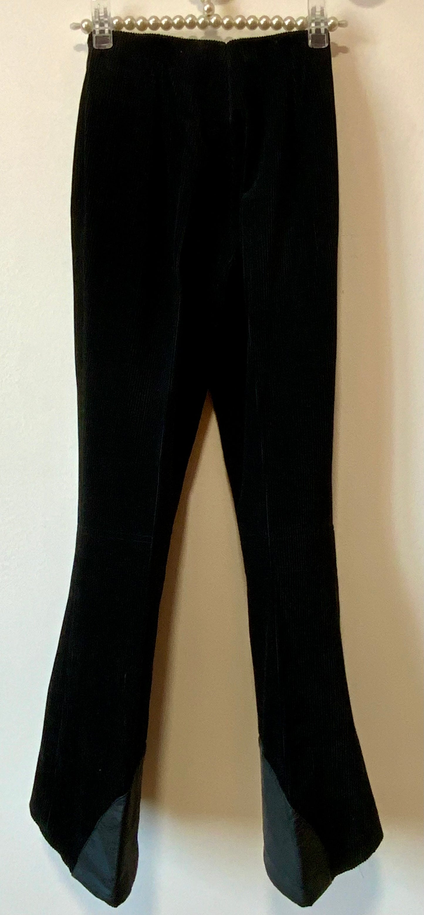 Sublime pantalon Fuseau Flare Velours côtelé et Cuir Vintage 1970 Noir