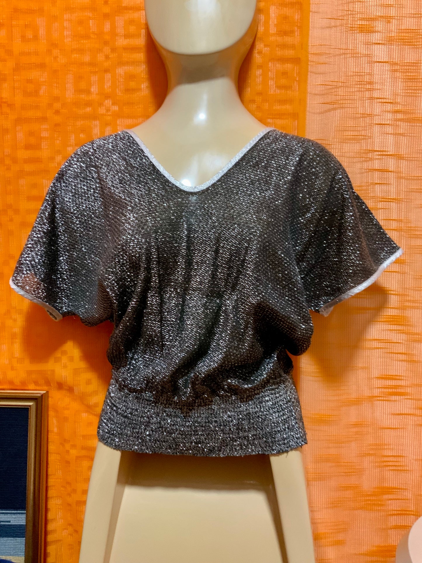 Top Argenté Disco Vintage France 1980