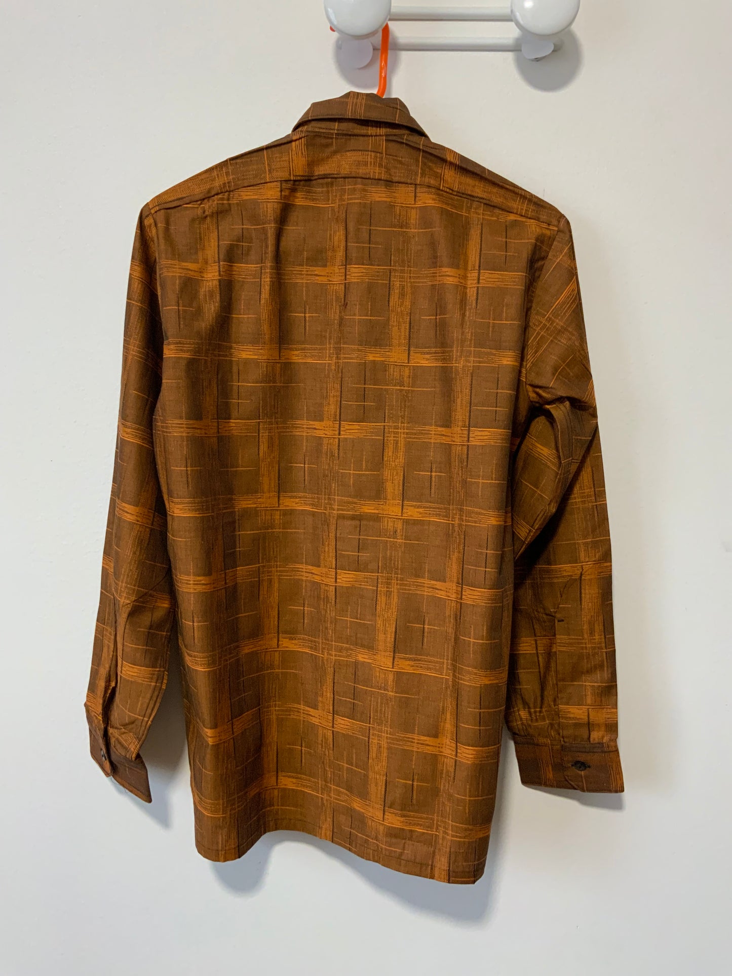 Chemise KIDUR pur coton Orange carreaux brillants Vintage Deadstock 1960/70 France