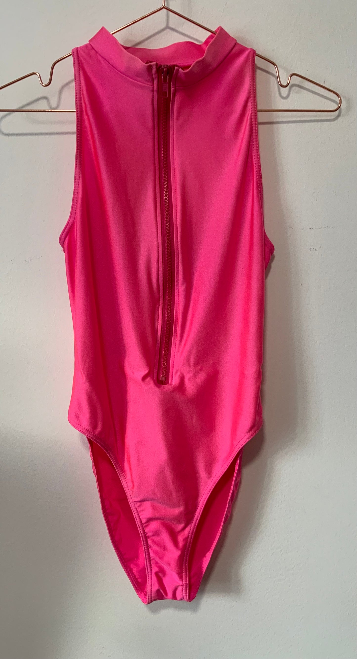Maillot de Bain rose Fluo Col montant Made in France Vintage 1980