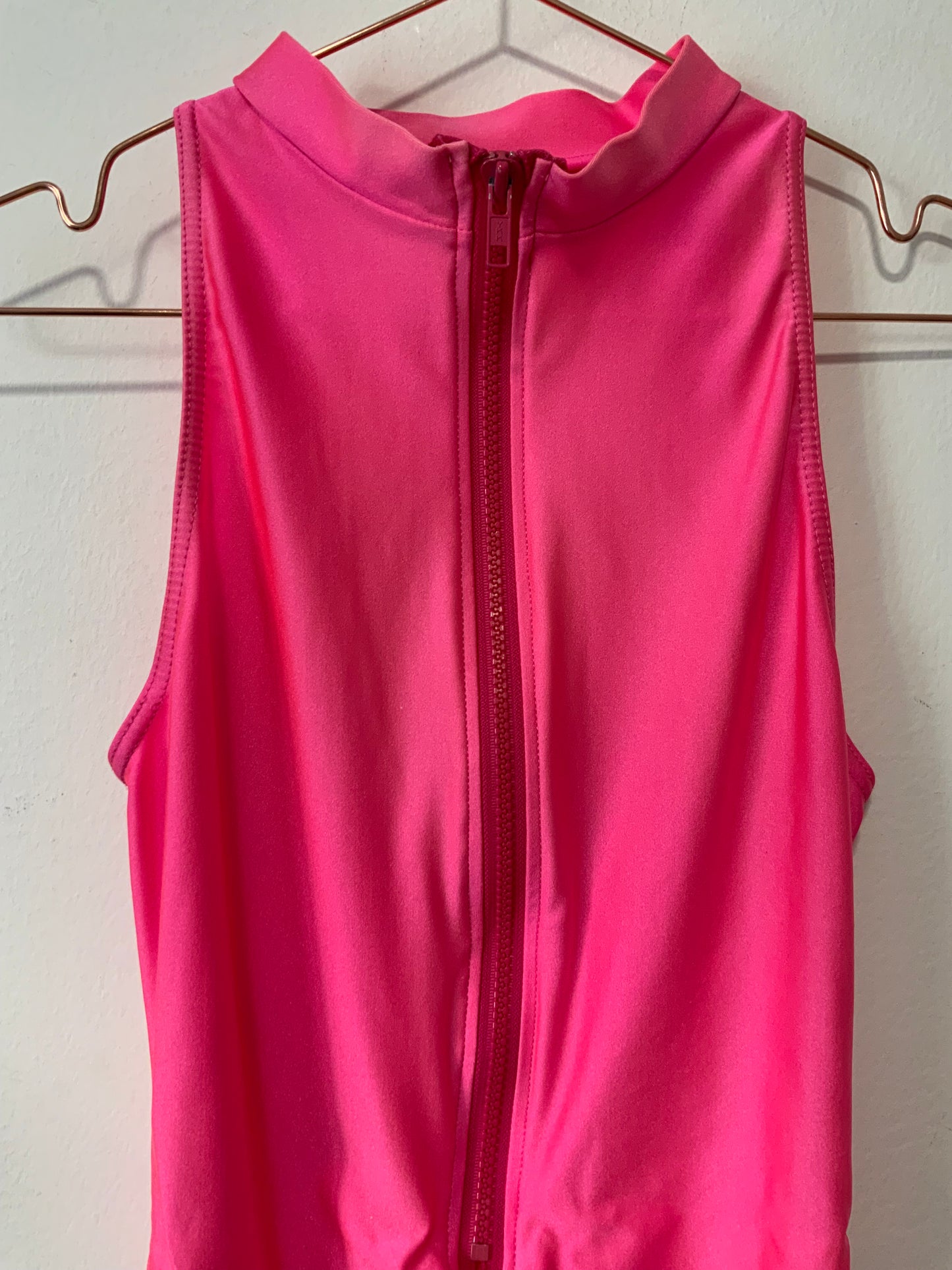 Maillot de Bain rose Fluo Col montant Made in France Vintage 1980