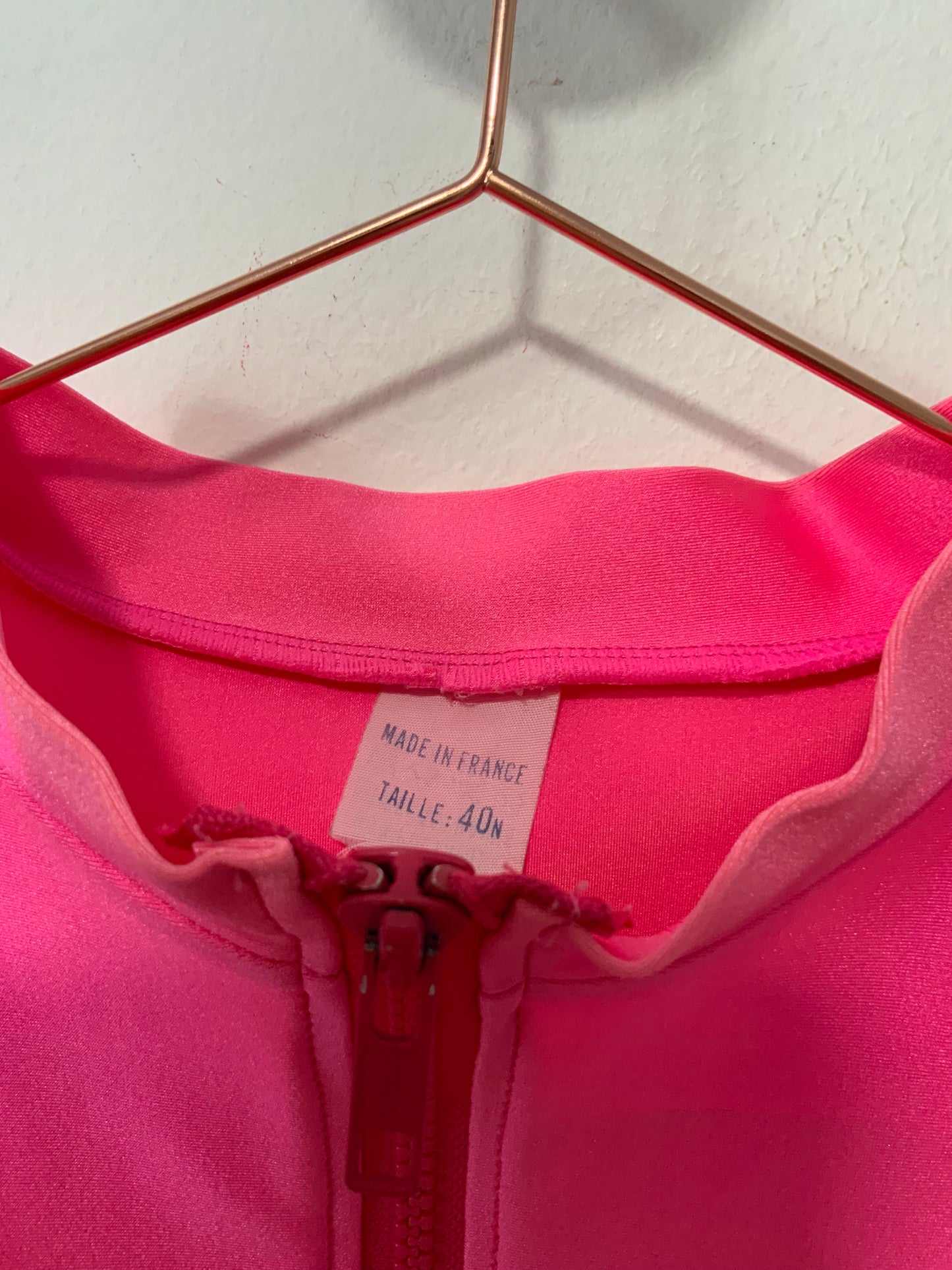Maillot de Bain rose Fluo Col montant Made in France Vintage 1980