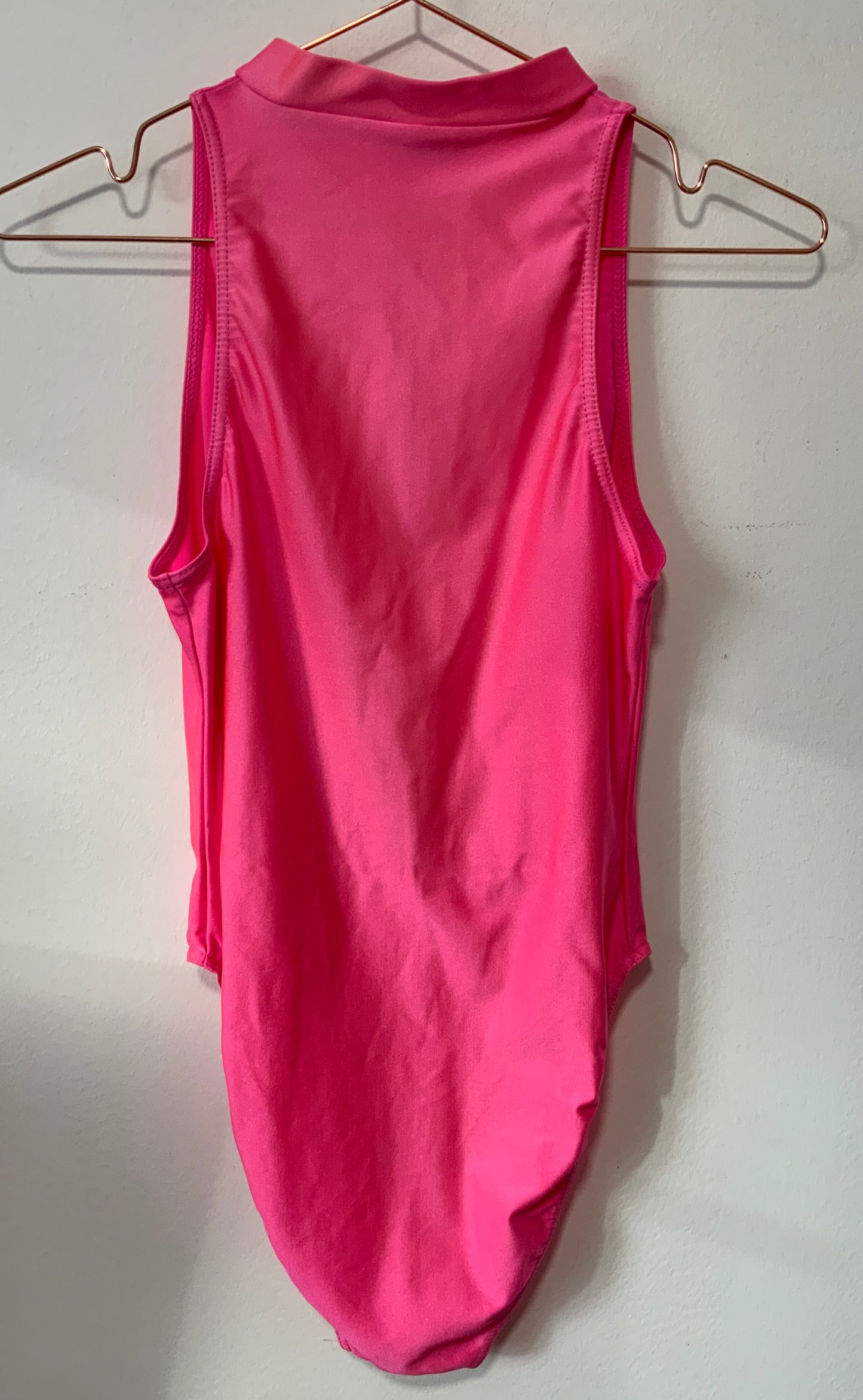 Maillot de Bain rose Fluo Col montant Made in France Vintage 1980