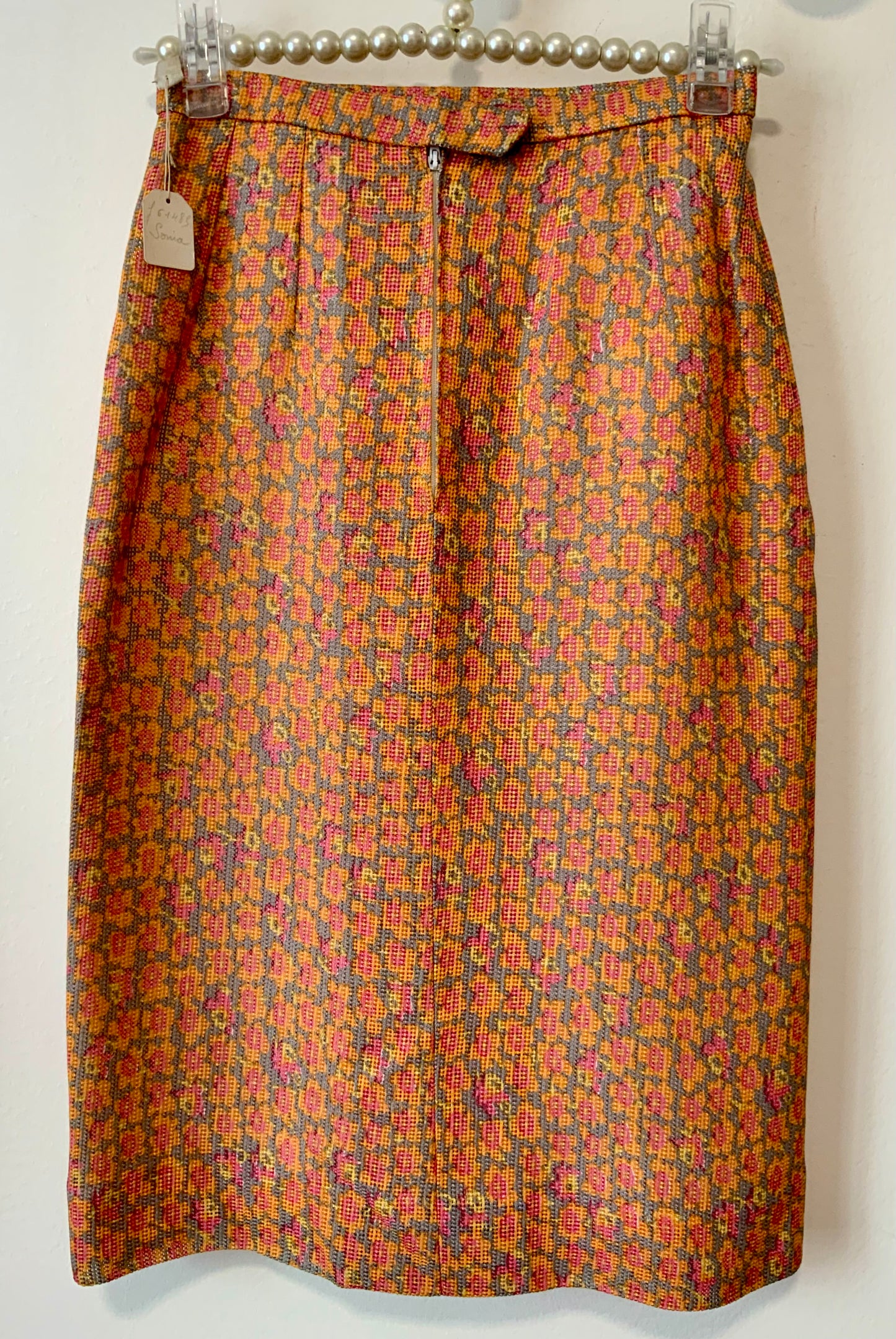 Jupe droite à fleurs Vintage Beauté Élégante 1970 France Création