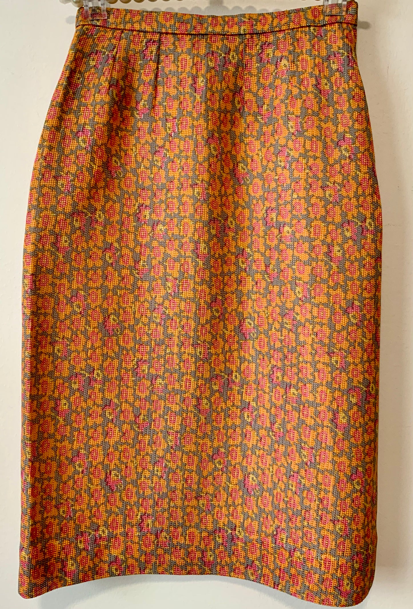 Jupe droite à fleurs Vintage Beauté Élégante 1970 France Création