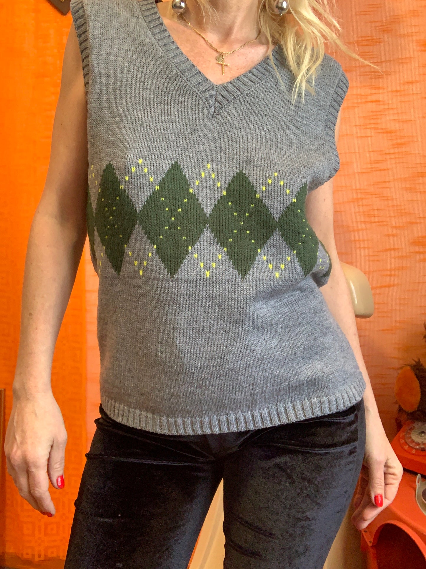 Pull sans manche Motifs carreaux Burlington Vintage 1990