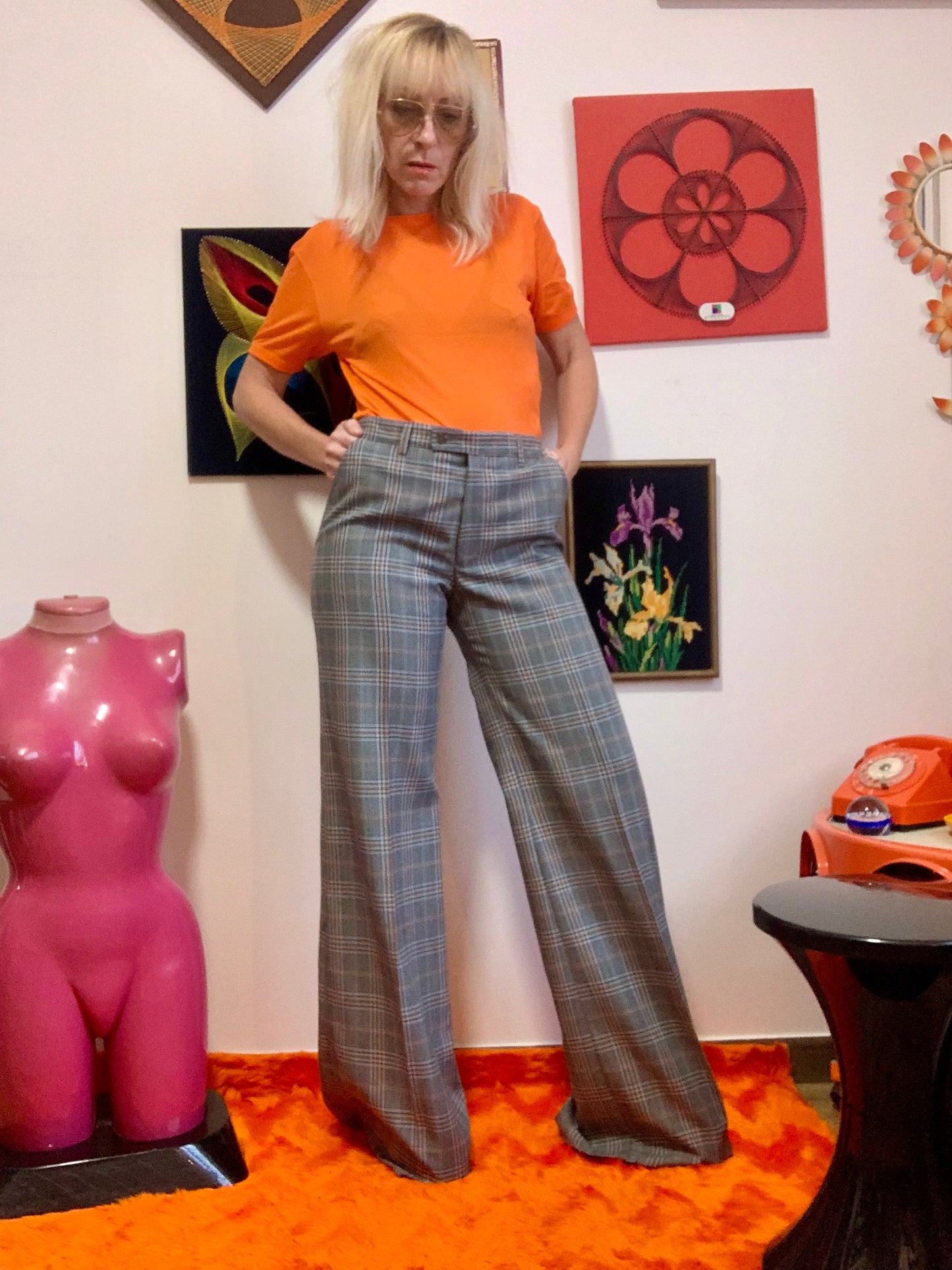 Superbe Pattes d’Éléphant Large Carreaux Deadstock Vintage 1970