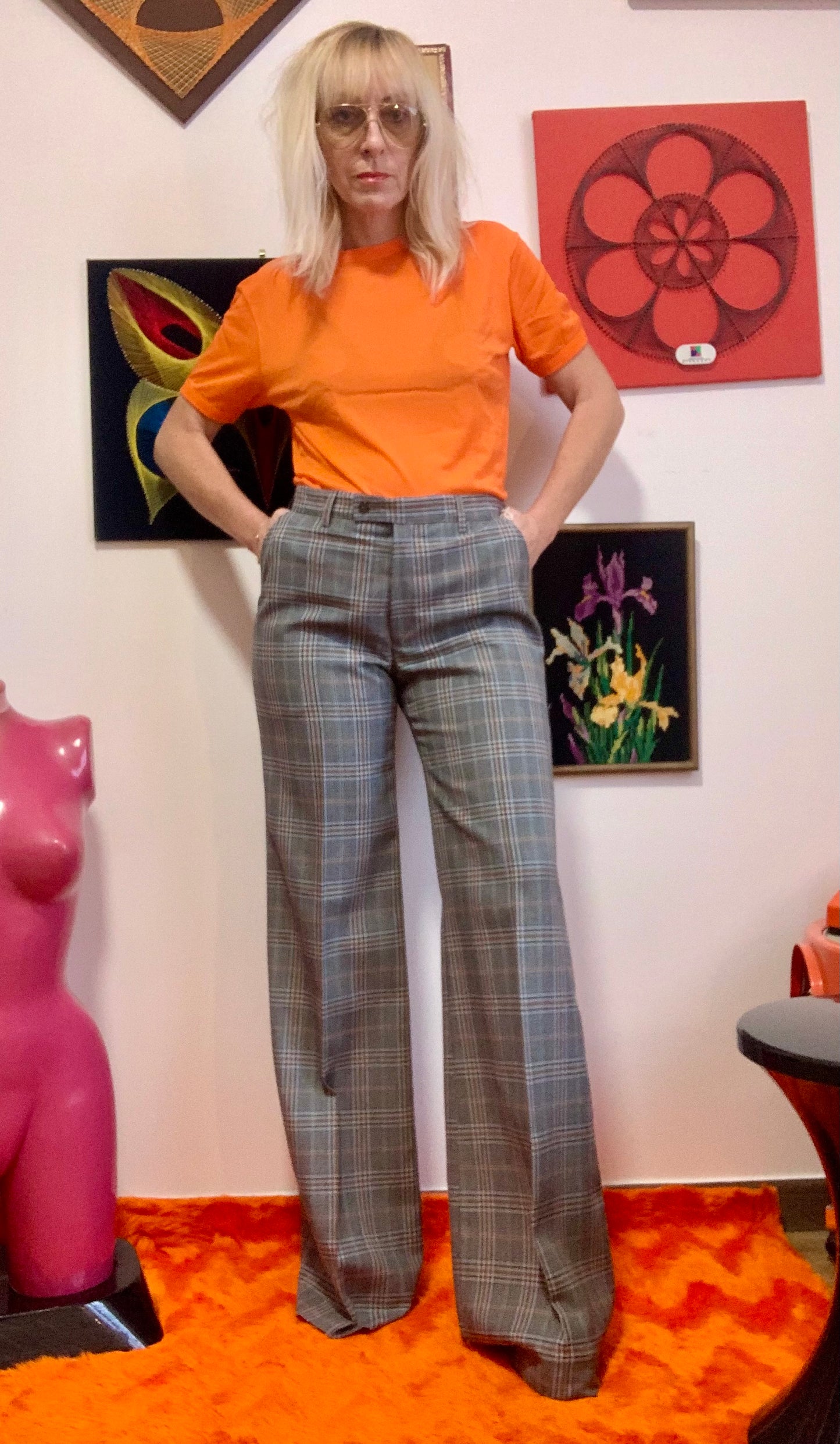 Superbe Pattes d’Éléphant Large Carreaux Deadstock Vintage 1970