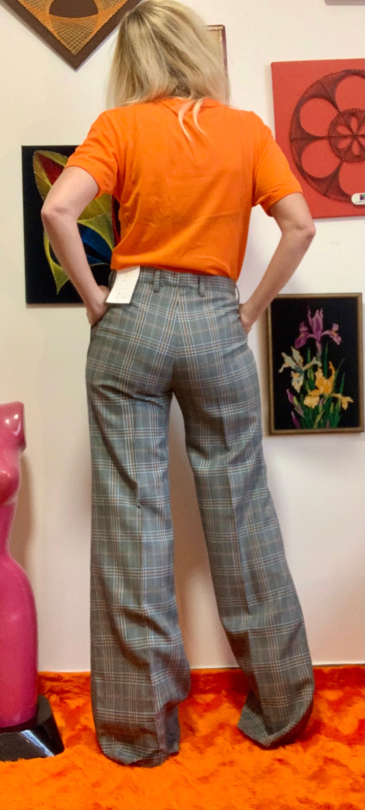 Superbe Pattes d’Éléphant Large Carreaux Deadstock Vintage 1970