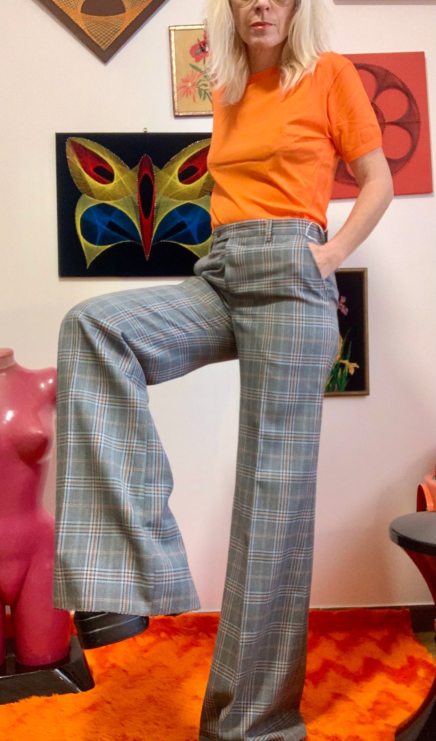 Superbe Pattes d’Éléphant Large Carreaux Deadstock Vintage 1970