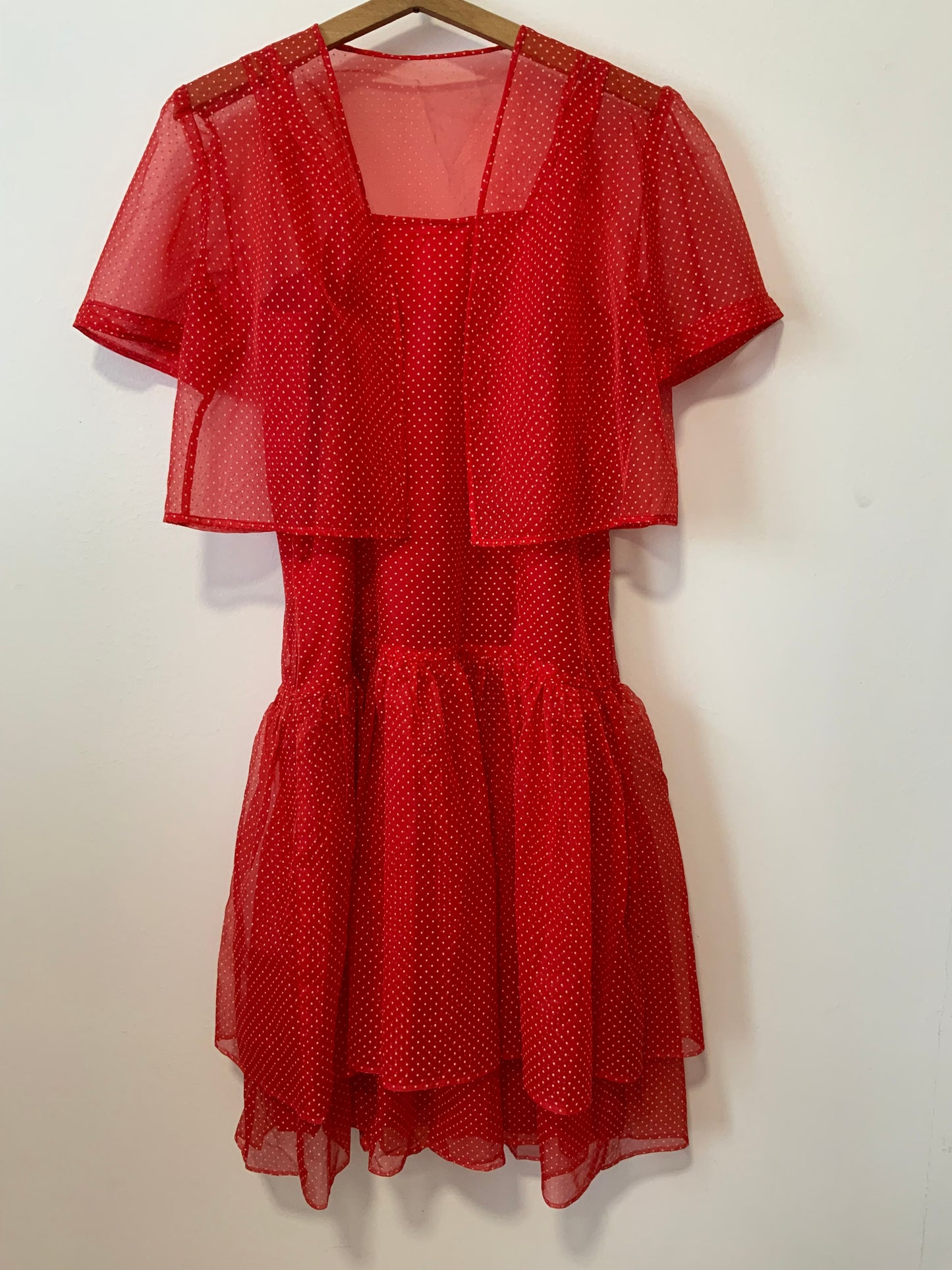 Robe à volants et Veste voile petits pois Création couture Vintage Beauté 1980