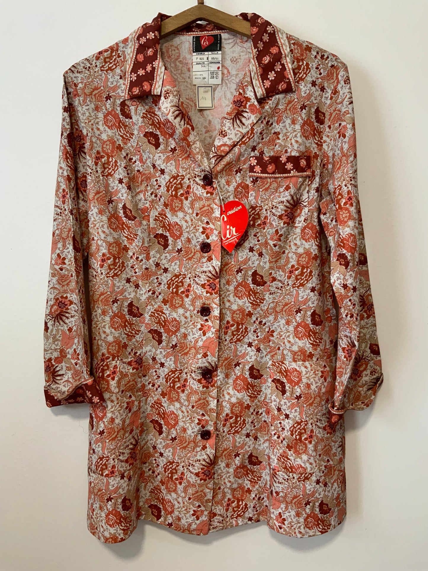 Robe Blouse à Fleurs Sublime Deadstock Vintage 1970 France