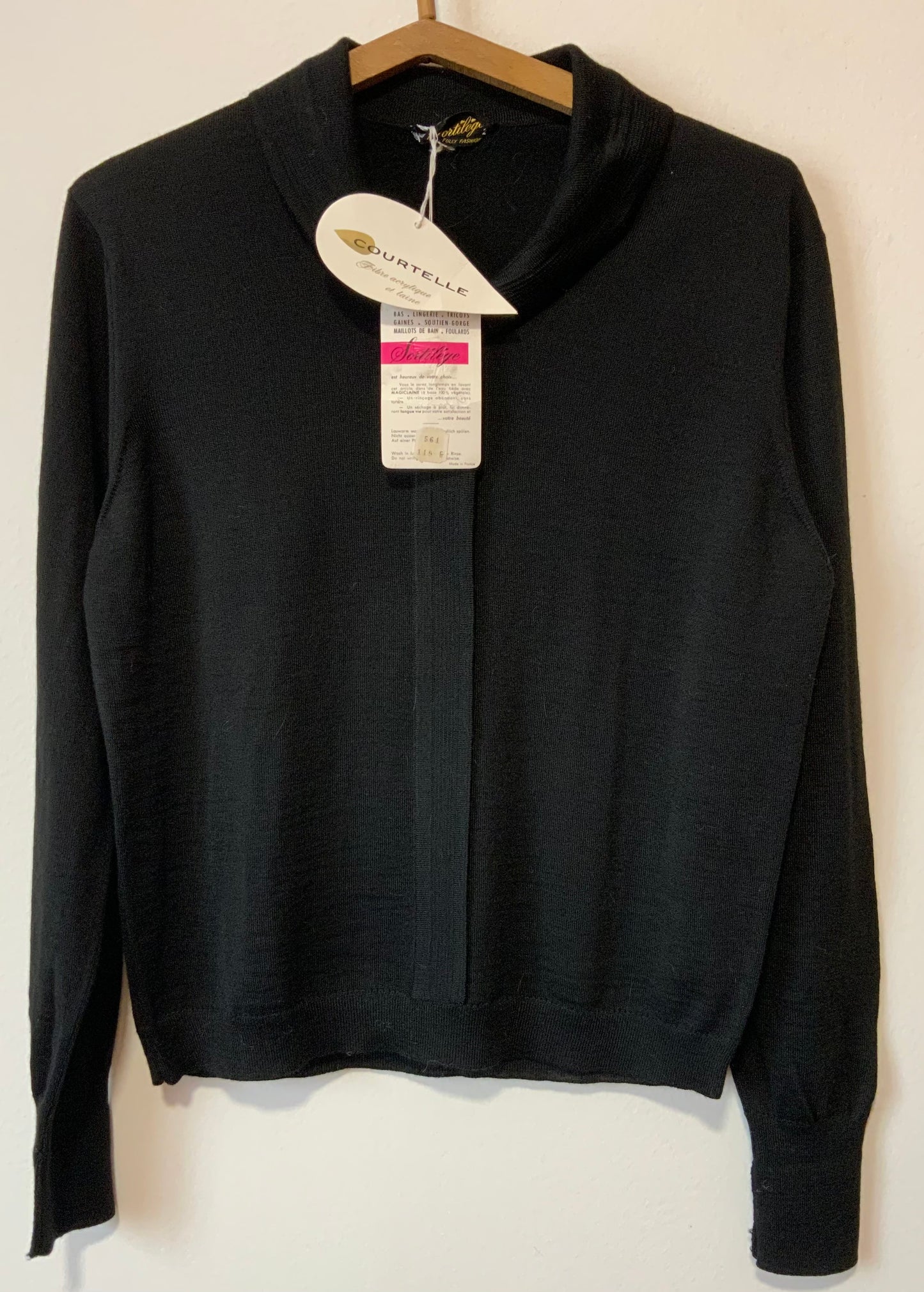 Pull Noir Deadstock 1970 Courtelle Collection Sacrilèges de Paris France Vintage