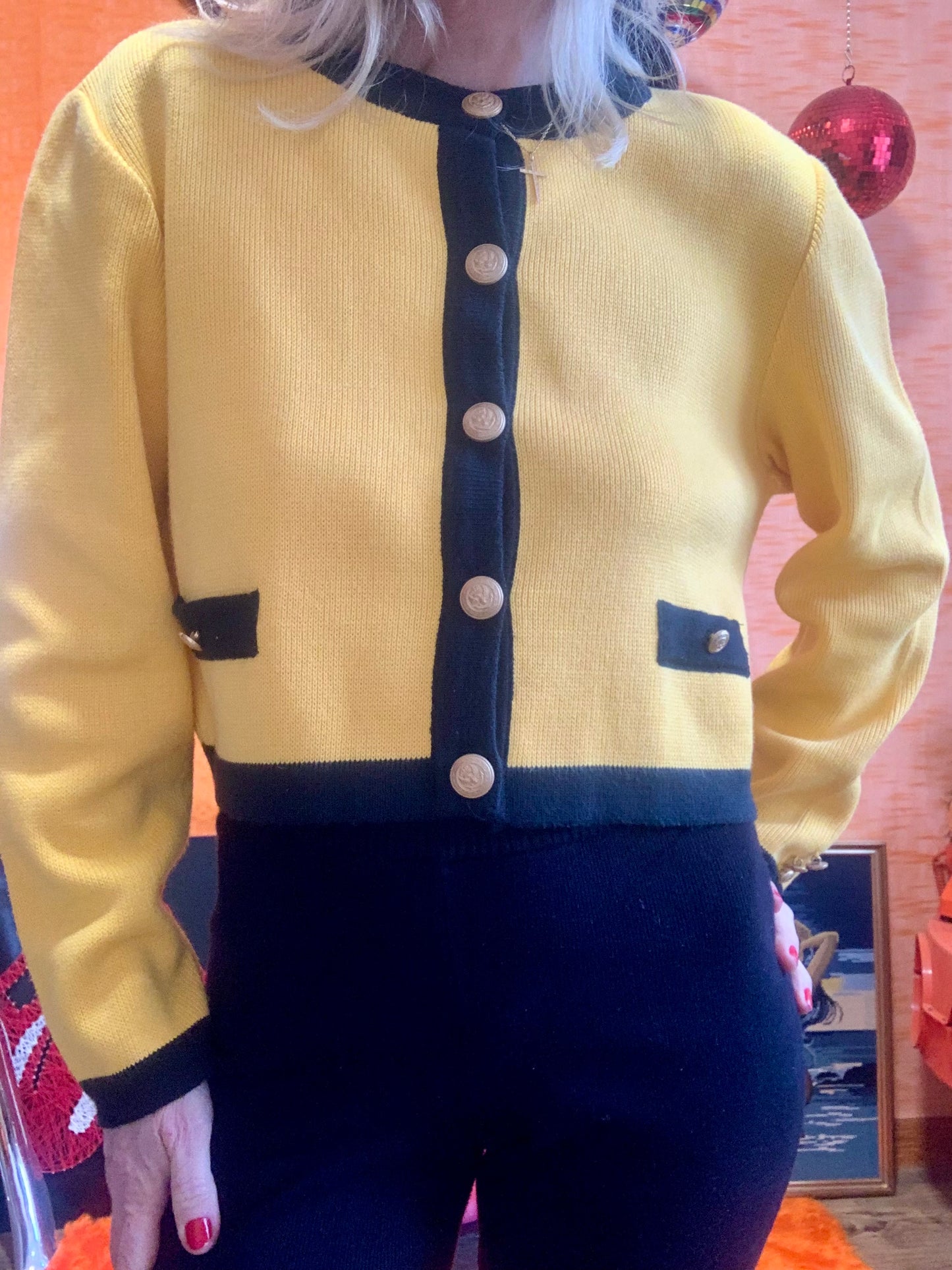 Cardigan Gilet Chic Kookai Vintage 90’ Tricot Coton Jaune Court France