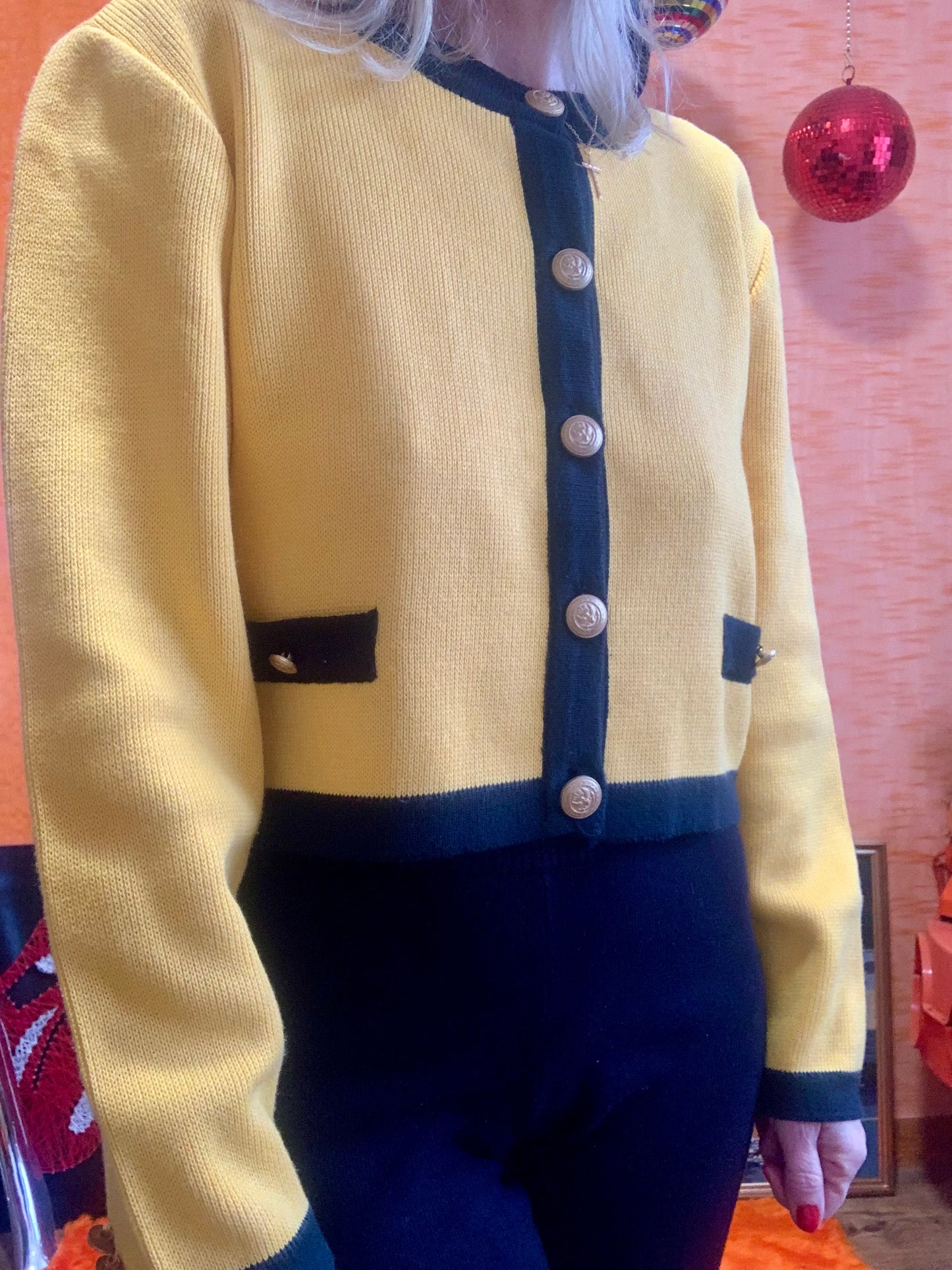 Cardigan Gilet Chic Kookai Vintage 90’ Tricot Coton Jaune Court France