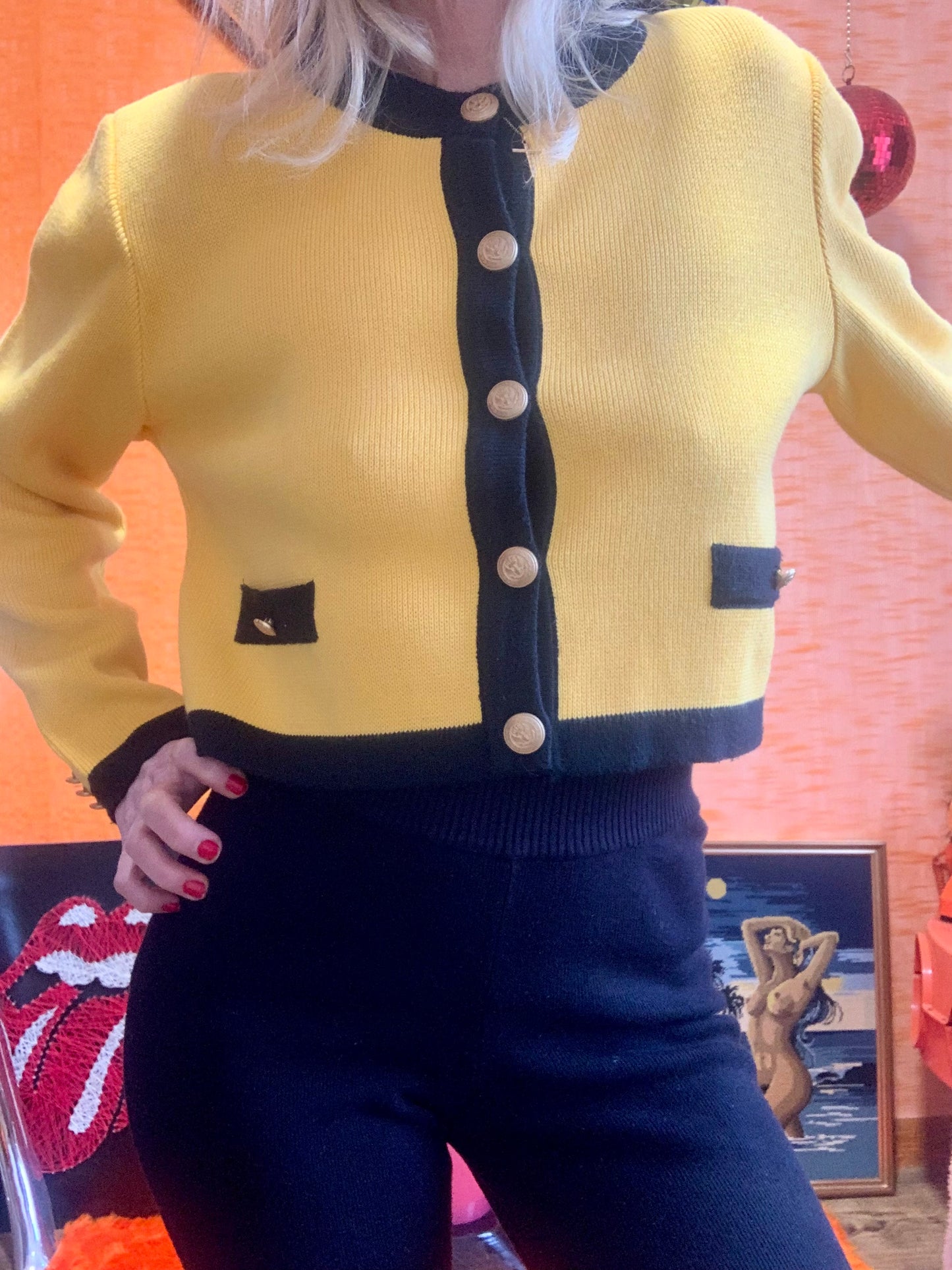 Cardigan Gilet Chic Kookai Vintage 90’ Tricot Coton Jaune Court France